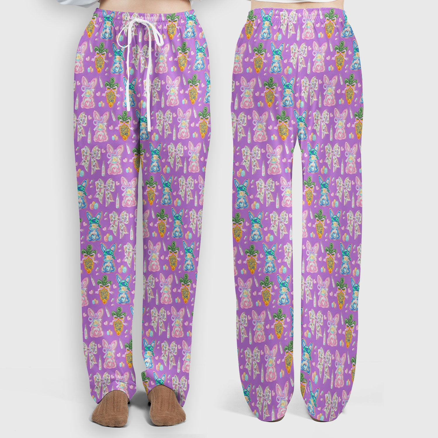 Easter Bunny Carrot Bow Floral Print Scrub Set, Breathable Med Uniform