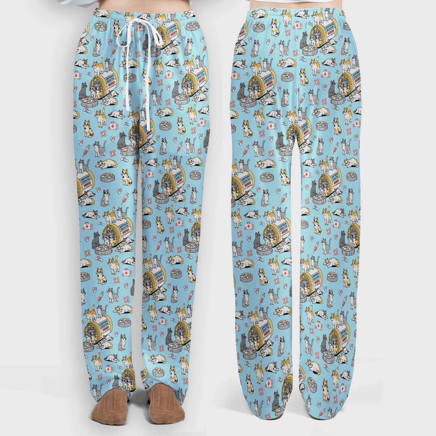 Cute Cat Serotonin Booster Pattern Women's Scrub Set, Breathable Med Uniform
