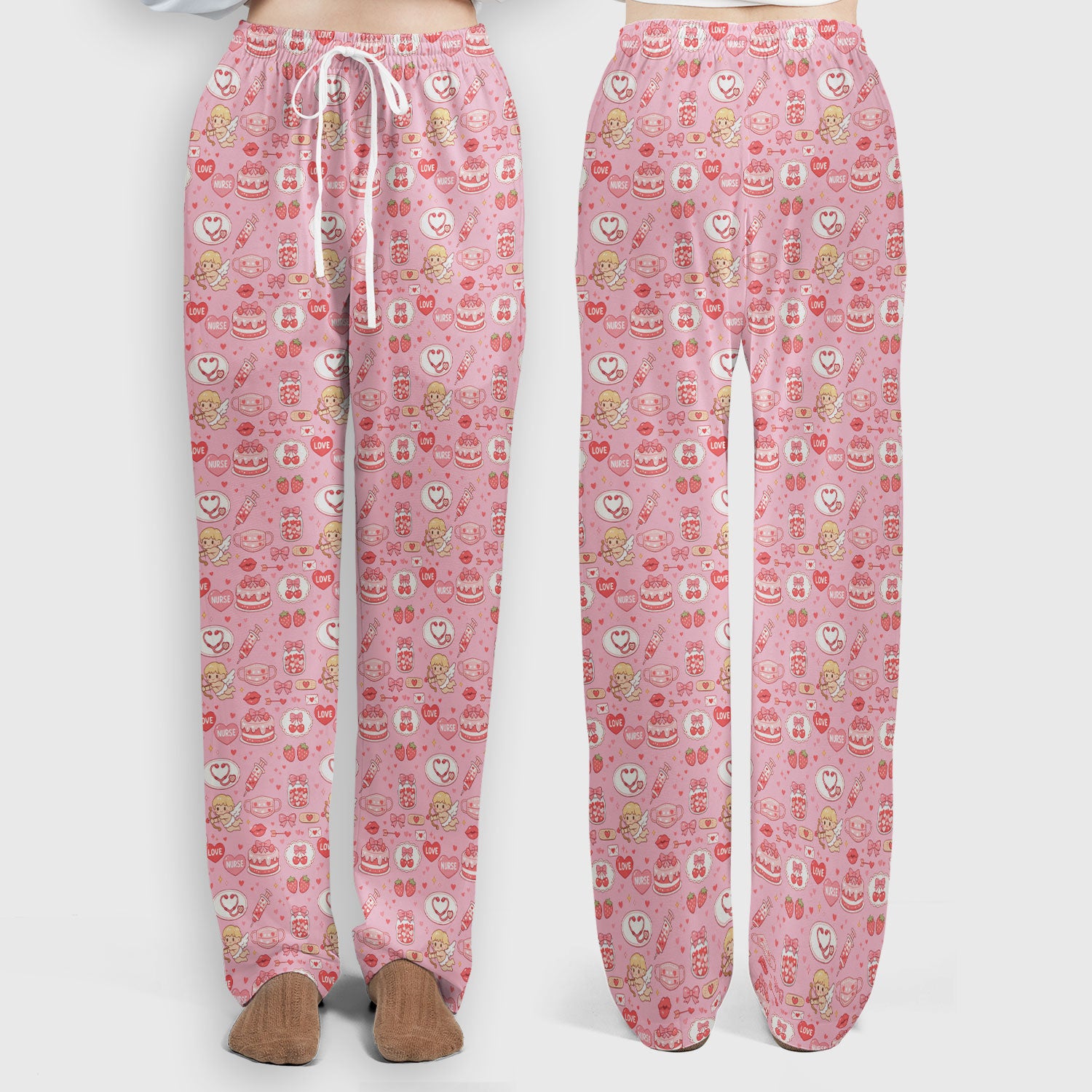 Cupid Nurse Scrub Set, Cute Love Medical Pattern Shirt For Valentine, Breathable Fabrics Nursing Uniform