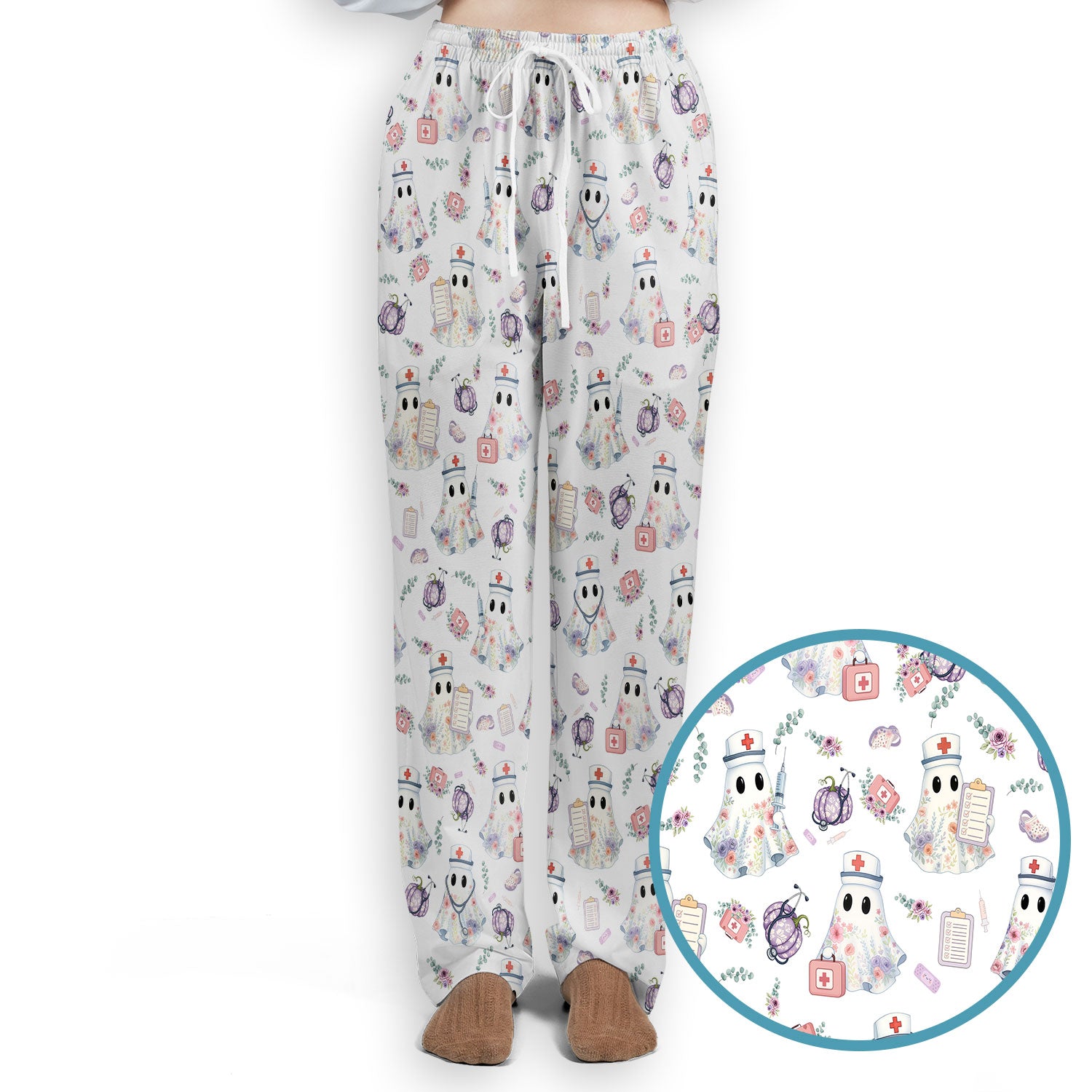 Ghost Nurse Medical Uniform - Cute Boo Halloween Scrub Set - Purple Pumpkin Scrub Pants - Funny Halloween Sweatshirts