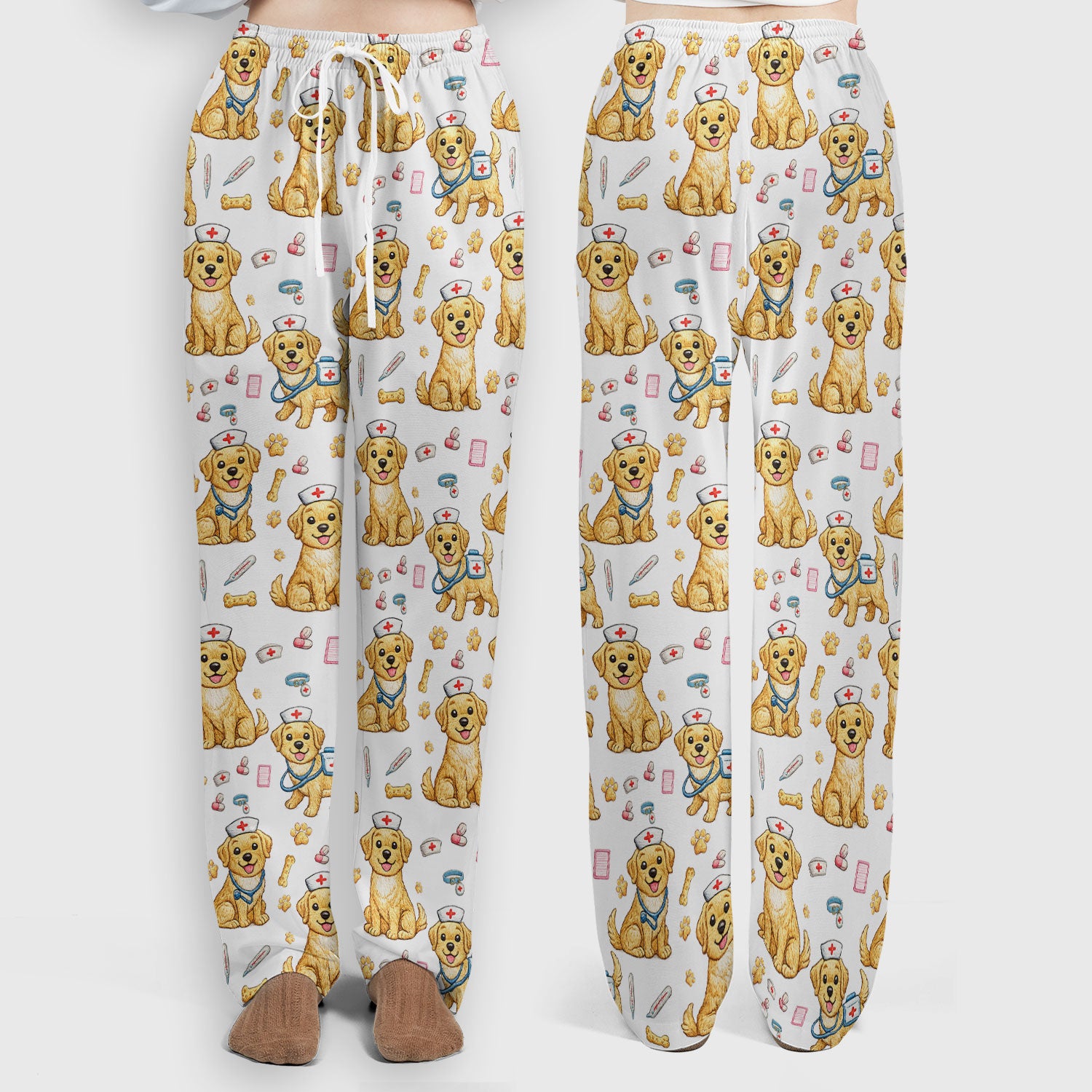 Cute Puppy Nurse Medical Print Women’s Scrub Set, Scrub Pants and V Neck Top