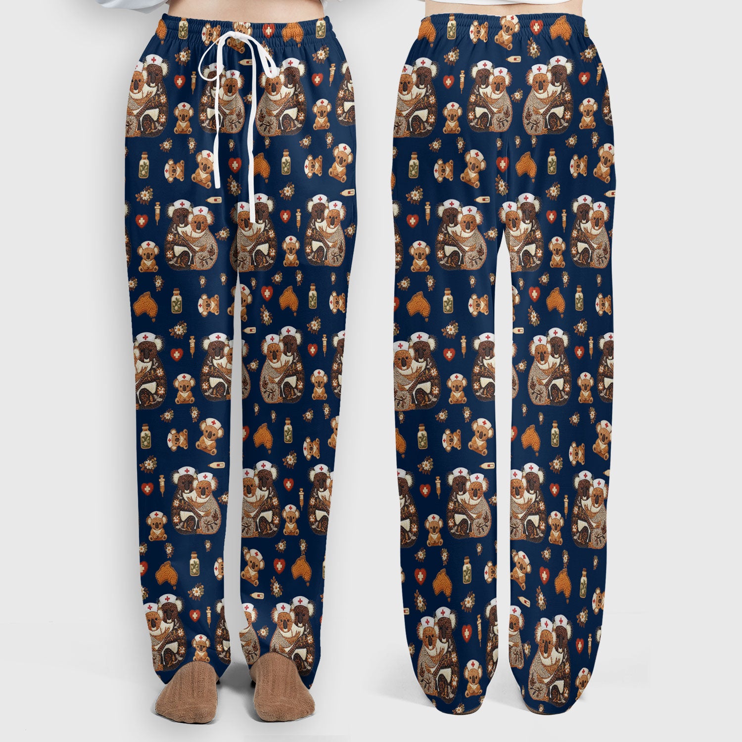 Cute Cartoon Koala Valentine Nurse Design Scrub Set, Breathable Med Uniform