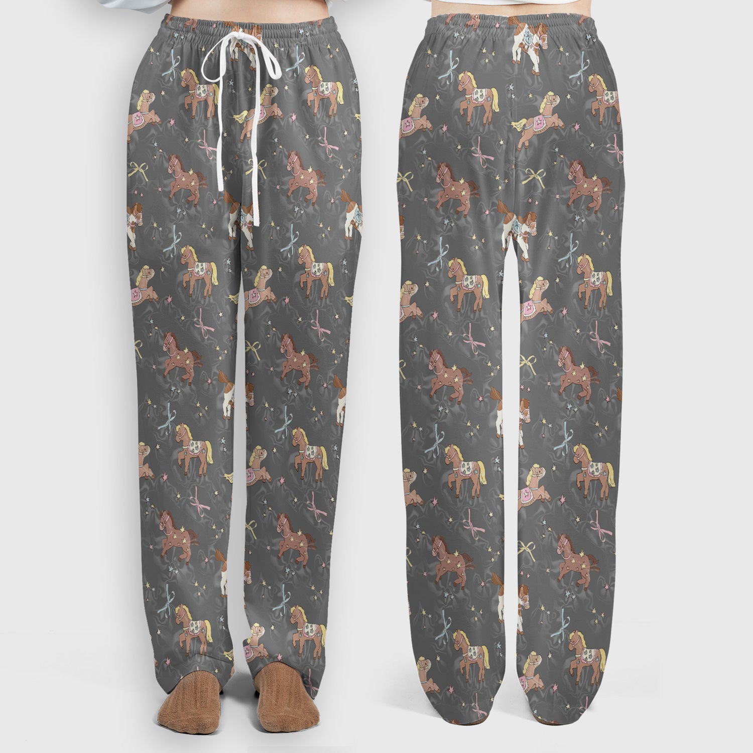Cute Pony Star Pattern Scrub Set, Breathable Med Uniform