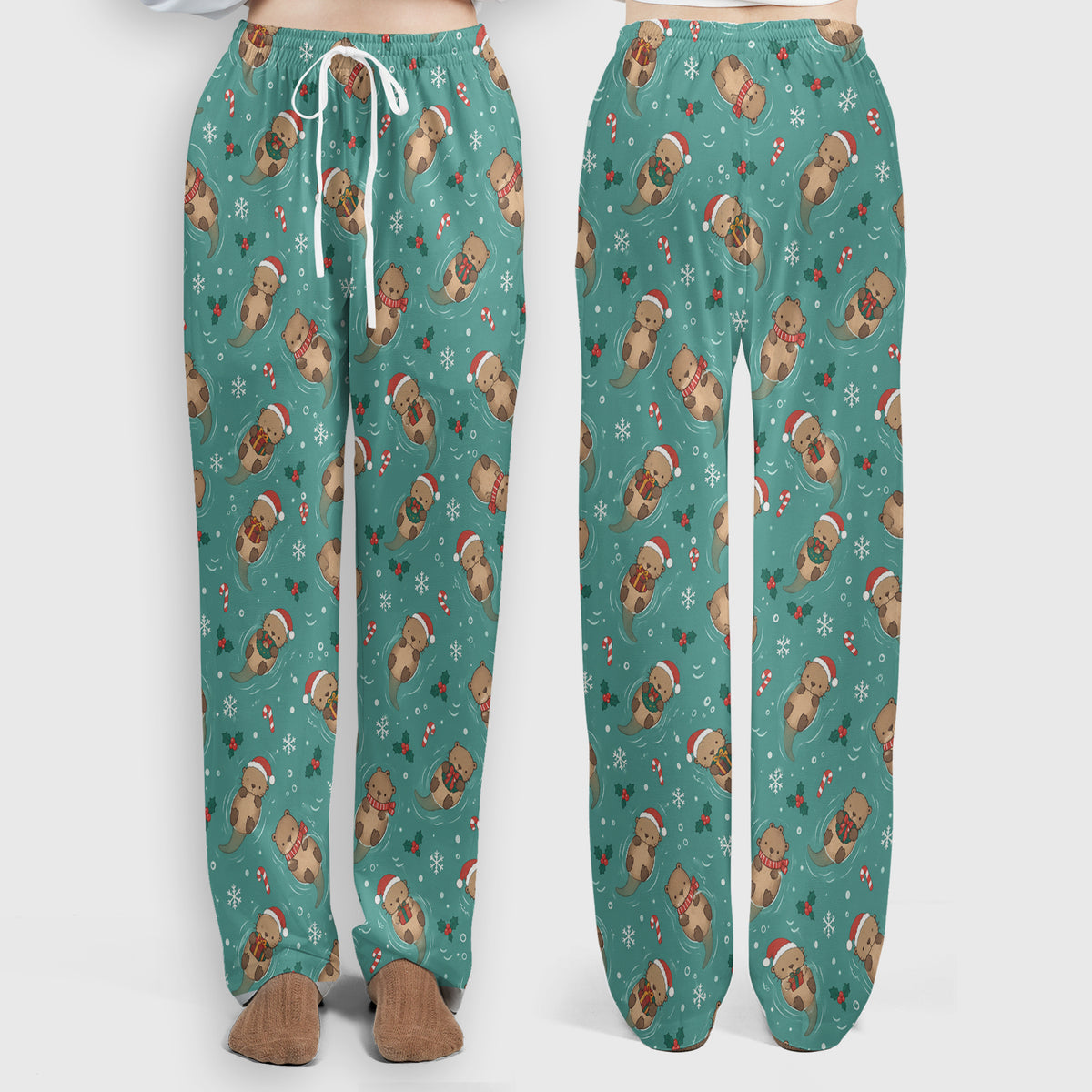 Christmas Sea Otters And Gifts Scrub Set, Scrub Pants and V Neck Top