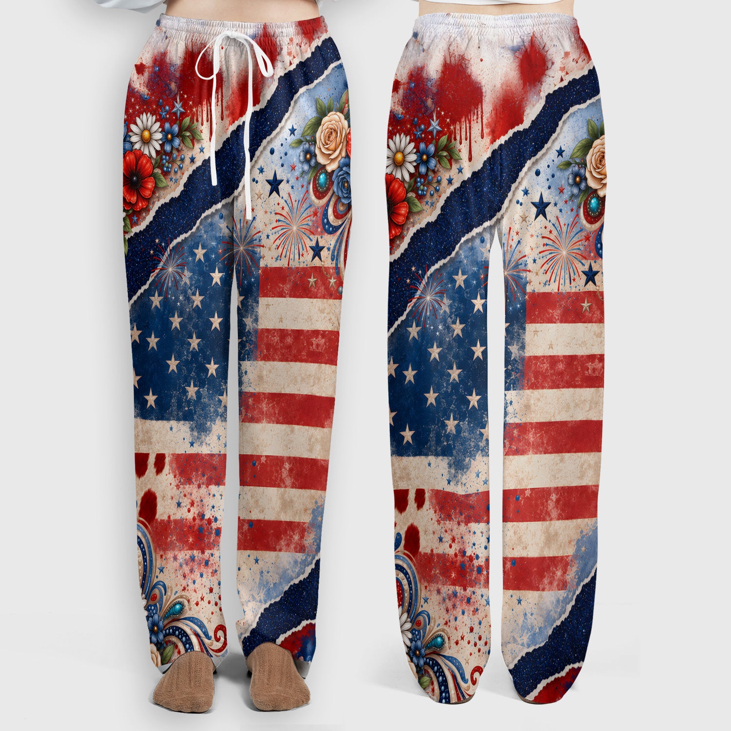 Patriotic Highland Cow Pattern, Healthcare Workers Scrub Set, Scrub Pants and V Neck Top