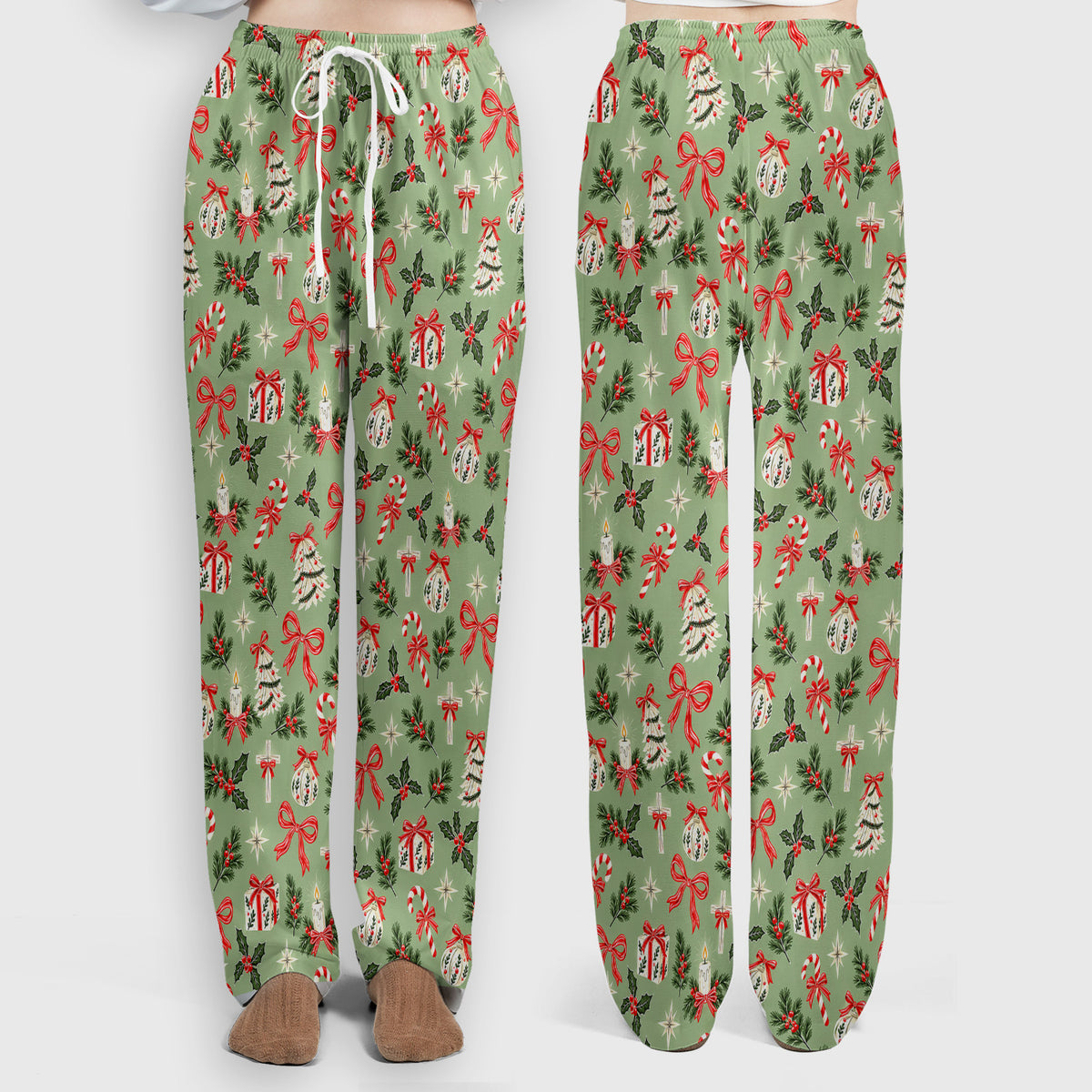 Christian Christmas Bows And Holly Scrub Set, Scrub Pants and V Neck Top