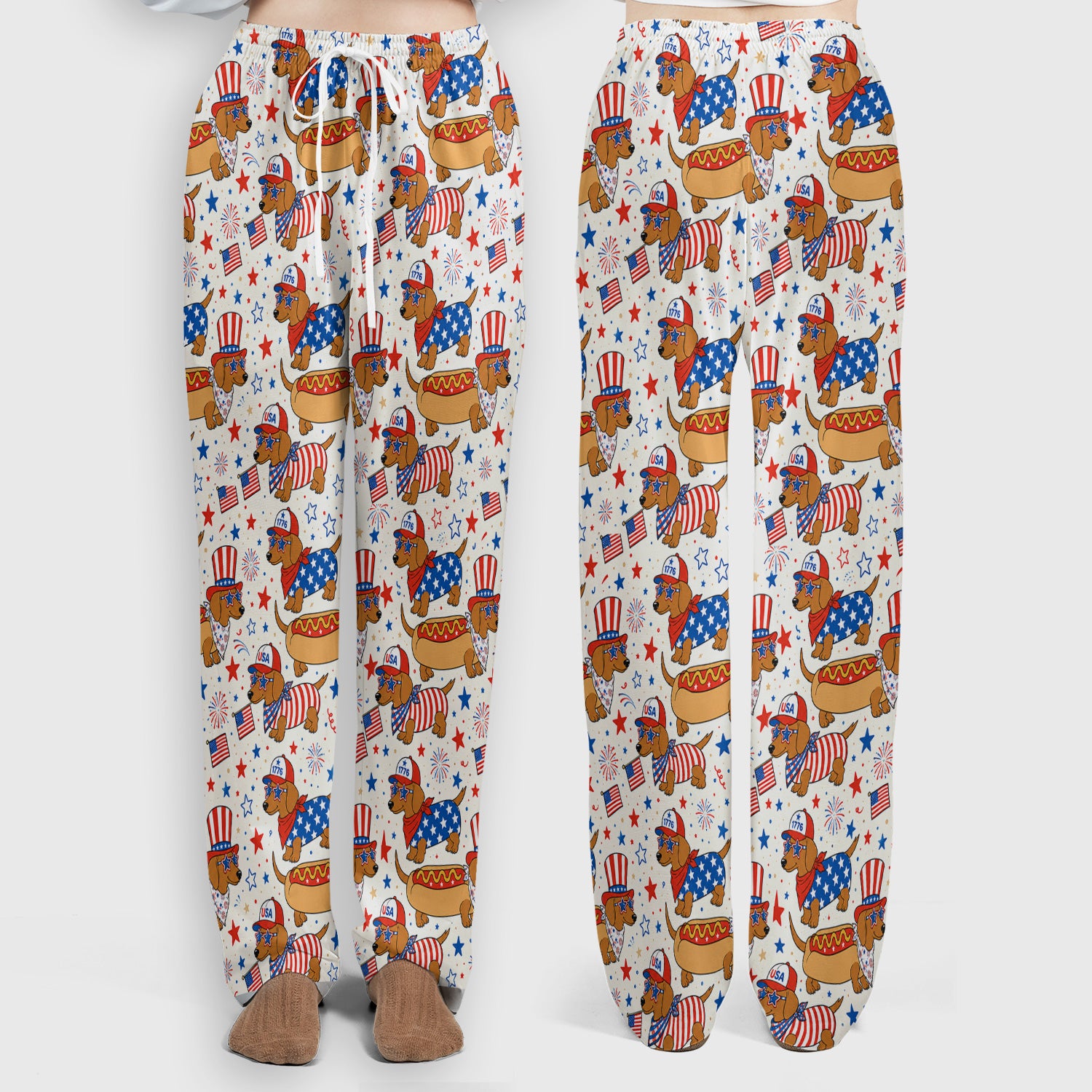 Patriotic Dachshund Fourth Of July Scrub Set, Scrub Pants and V Neck Top