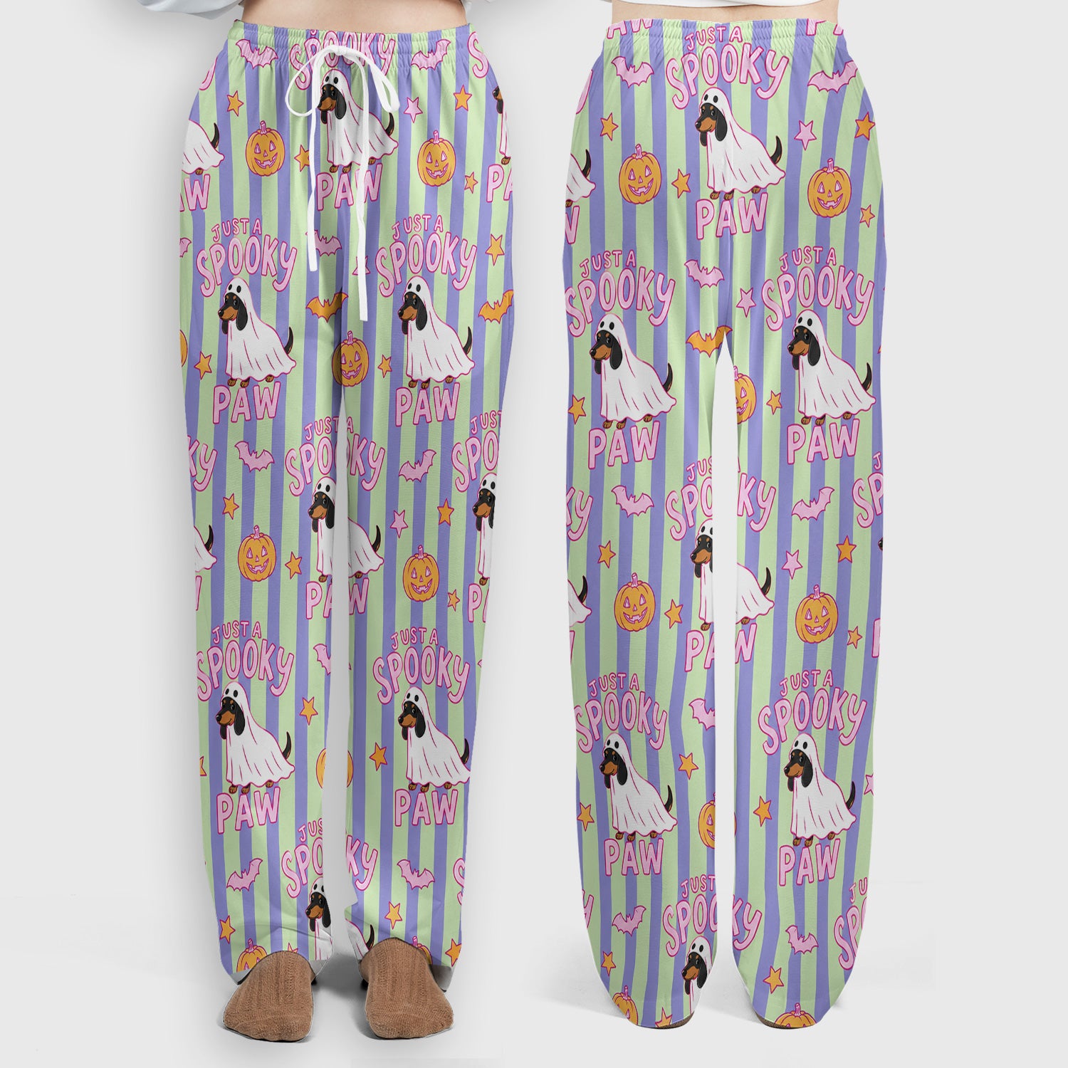 Just A Spooky Dachshund Paw Print Scrub Set, Scrub Pants and V Neck Top