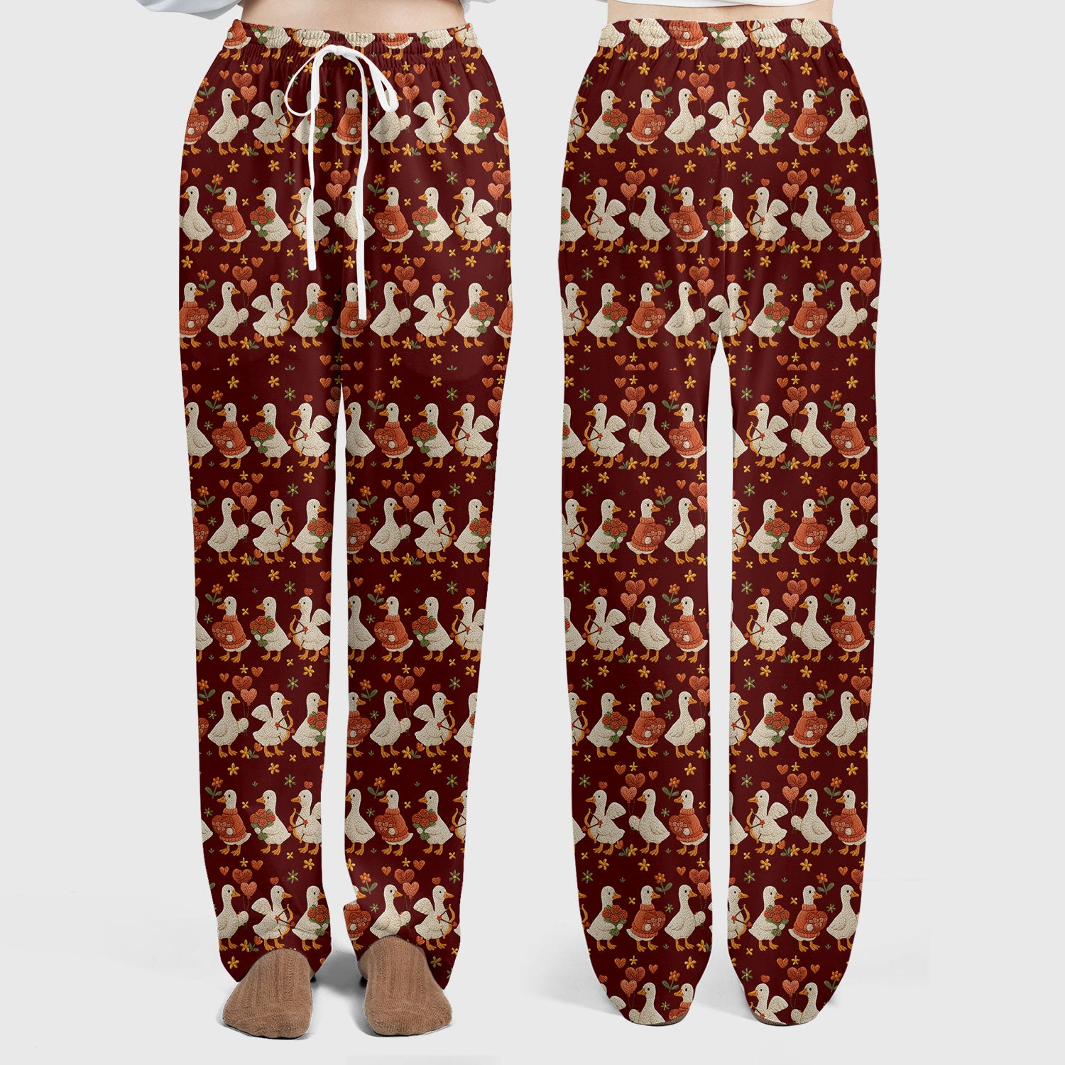 Cute Goose Nurse Scrub Set, Valentine Farm Medical Pattern Shirt, Breathable Fabrics Nursing Uniform