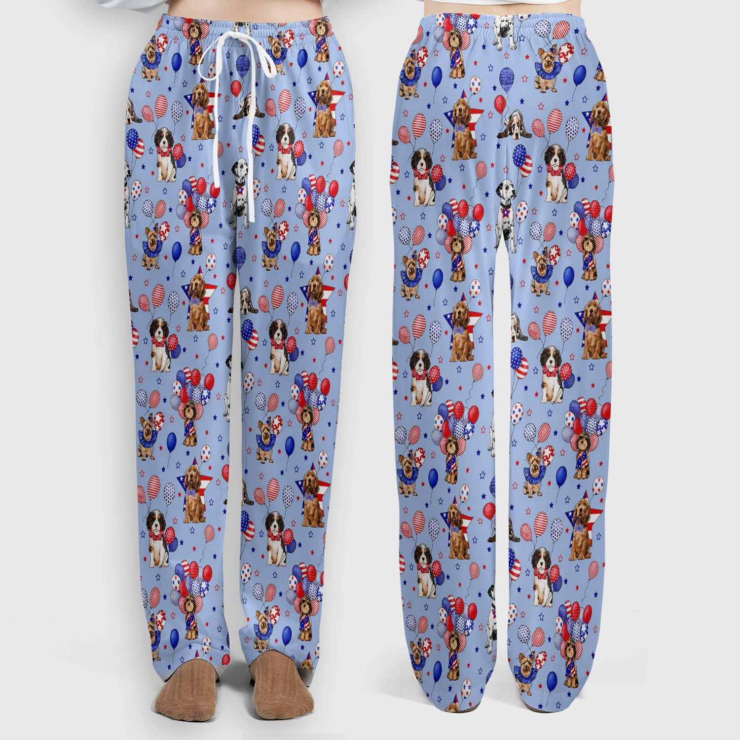 Patriotic Dogs With USA Flag Balloons Pattern Scrub Set, Scrub Pants and V Neck Top