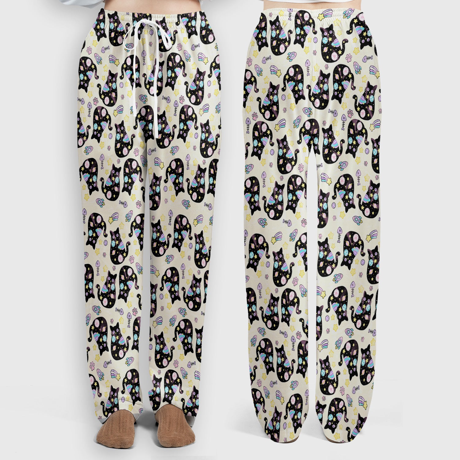 Galaxy Black Cat Space Pattern Scrub Top, Breathable Fabrics Nursing Uniform