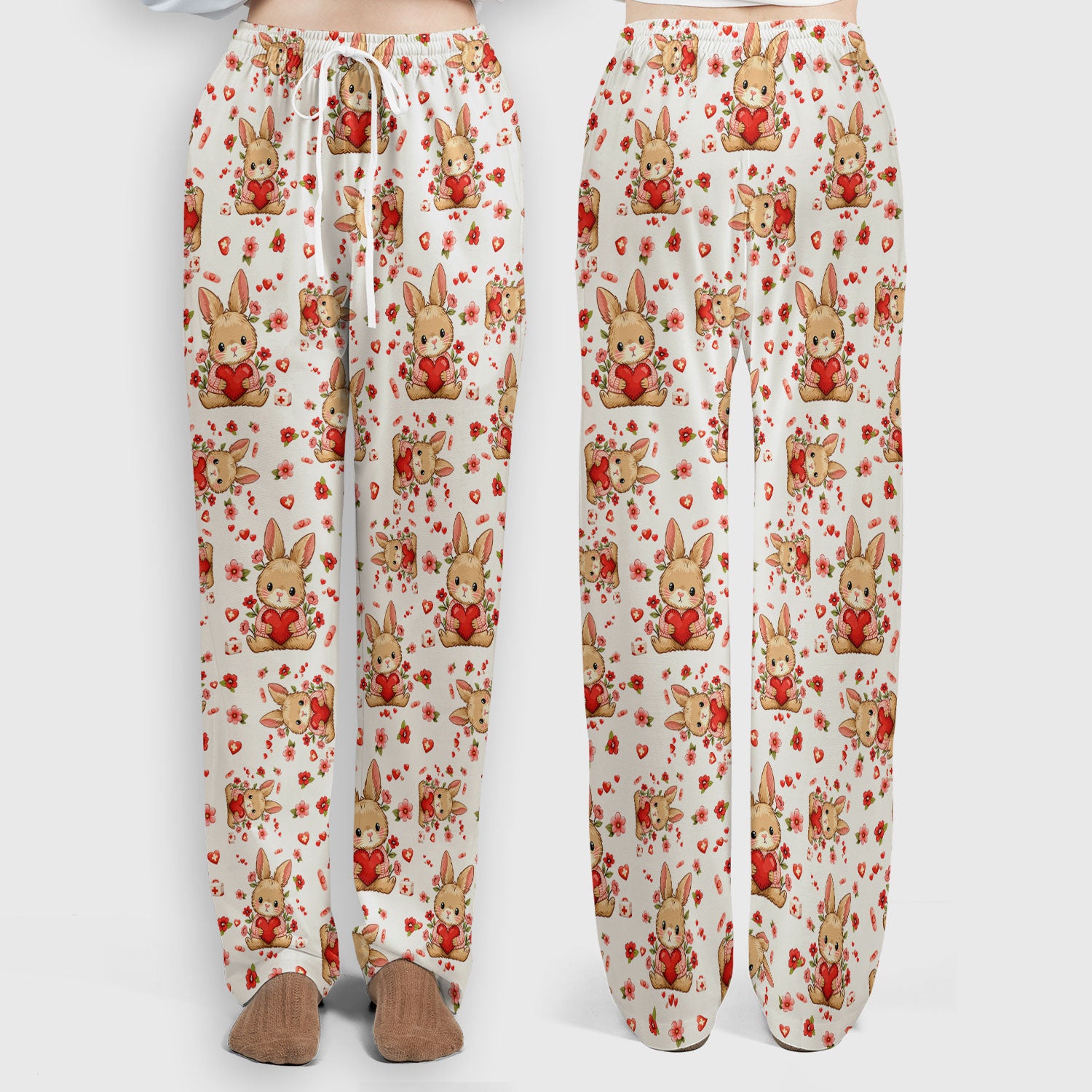 Adorable Bunny Heart Healthcare Design Scrub, Breathable Med Uniform