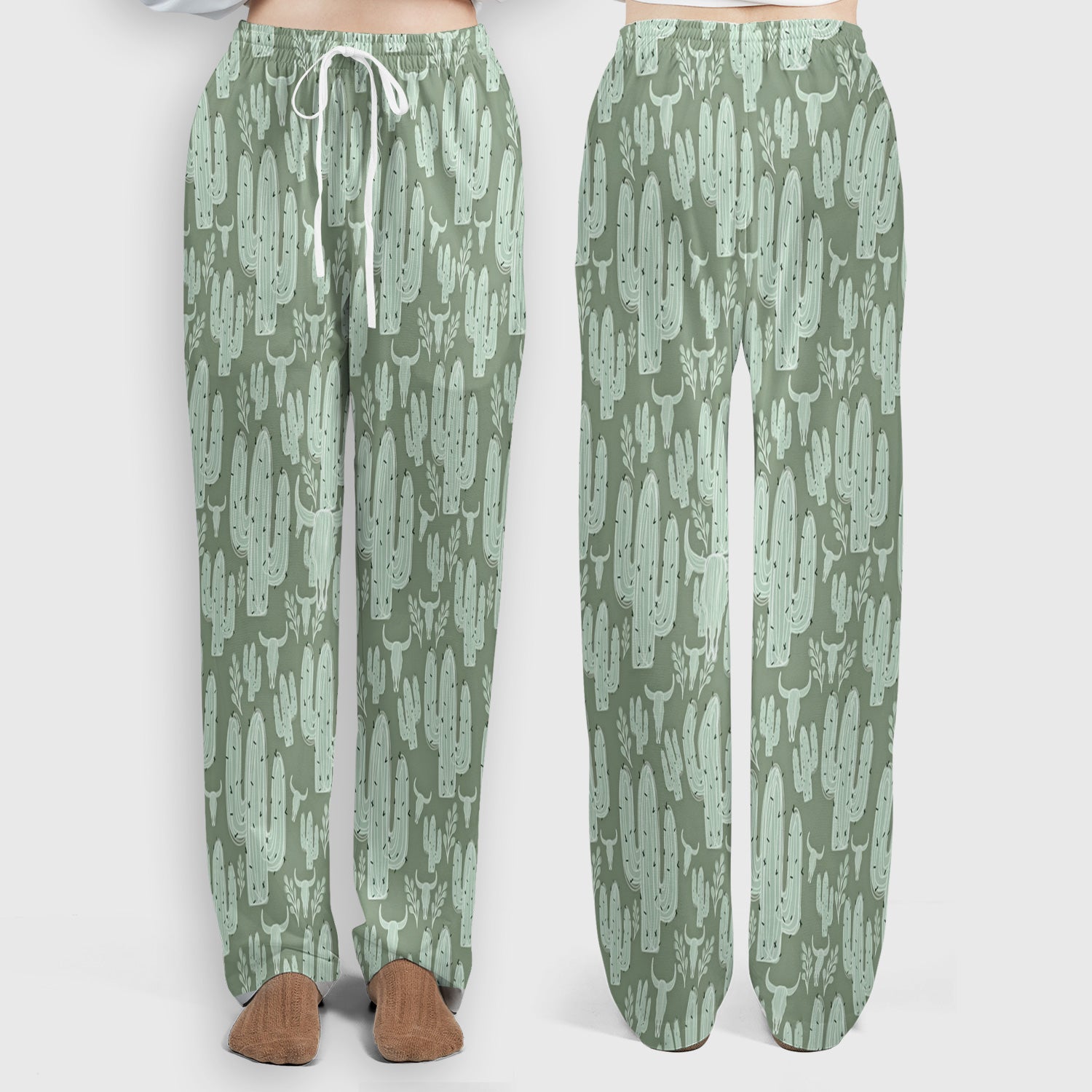 Funny Desert Cactus Skull Pattern Scrub Set, Scrub Pants and V Neck Top