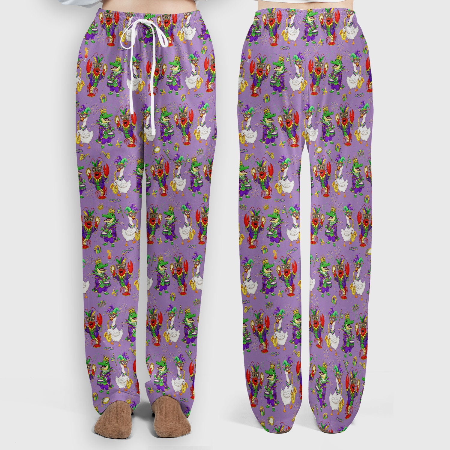 Crawfish And Duck Carnival Scrub Set, Mardi Gras Parade Pattern Nurse Shirt, Breathable Fabrics Nursing Uniform