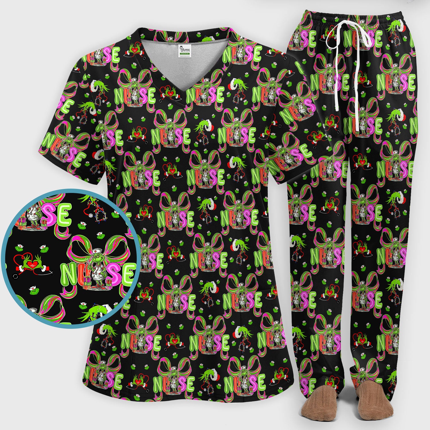 Womens Christmas Scrub Pants - Funny Grinch Scrub Sets - Ew People Whoville Ugly Sweater - Holiday RN LPN CNA Gift