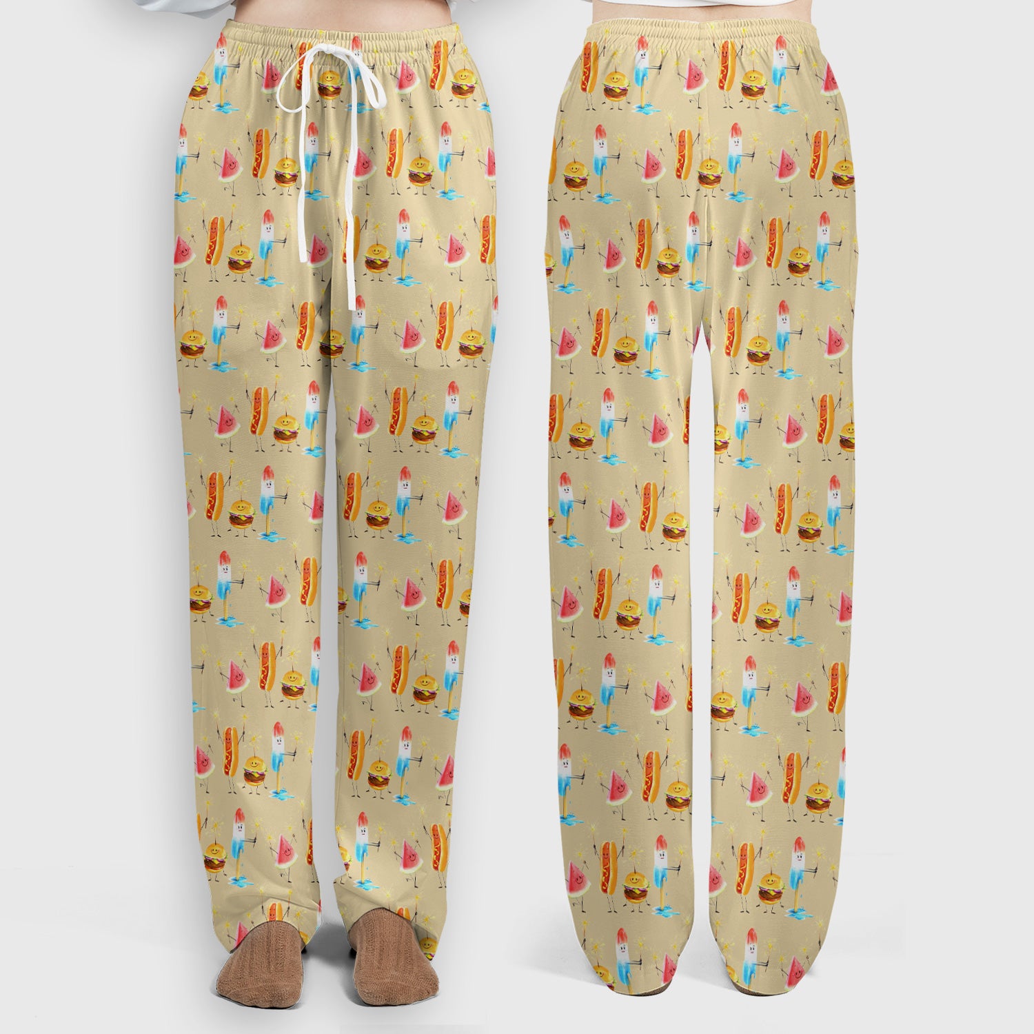Funny Summer Food Icons Pattern Scrub Set, Breathable Fabrics Nursing Uniform