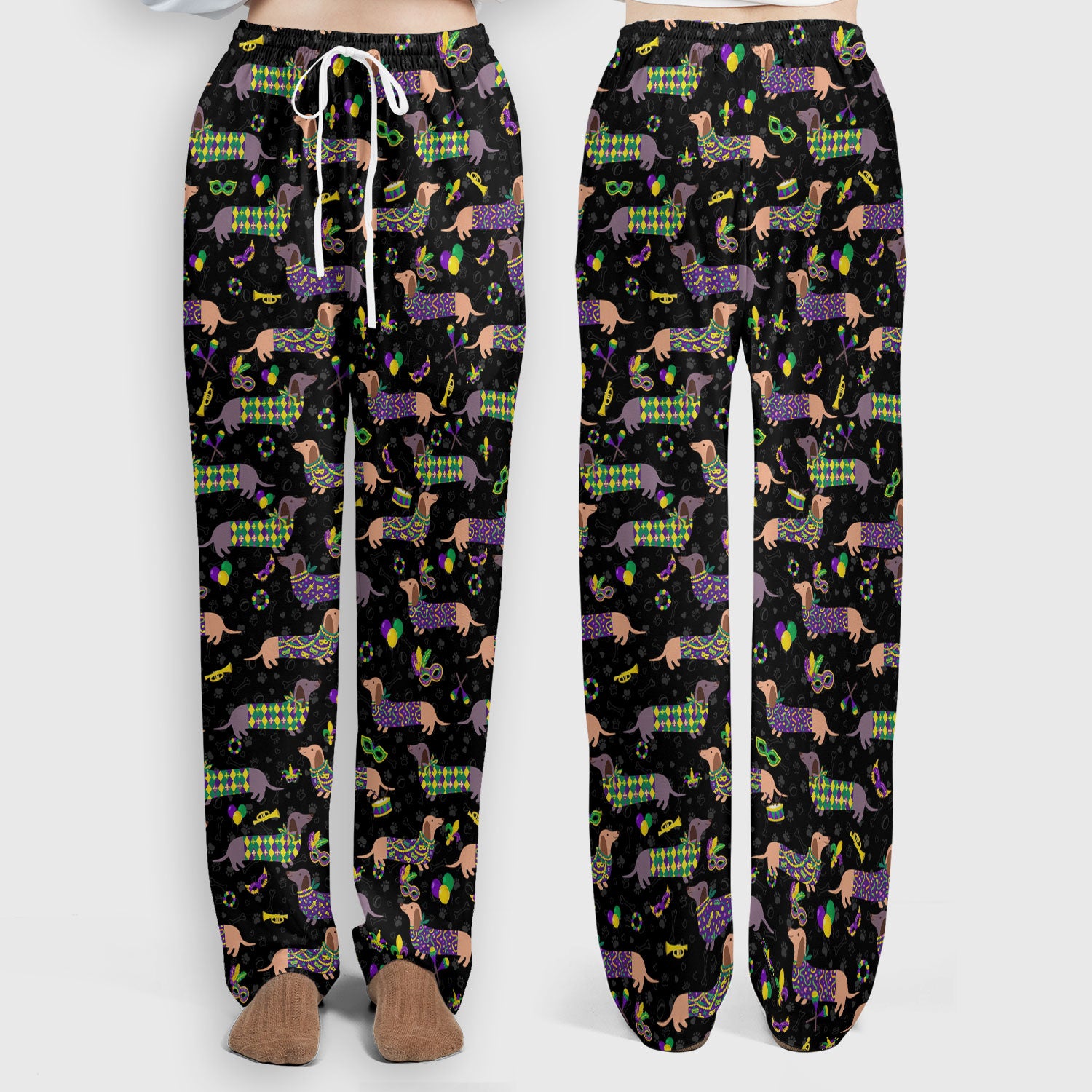 Mardi Gras Dachshund Nurse Scrub Set, Wiener Dog Holiday Pattern Nurses Shirt, Comfortable Uniform Scrubs For Nursing