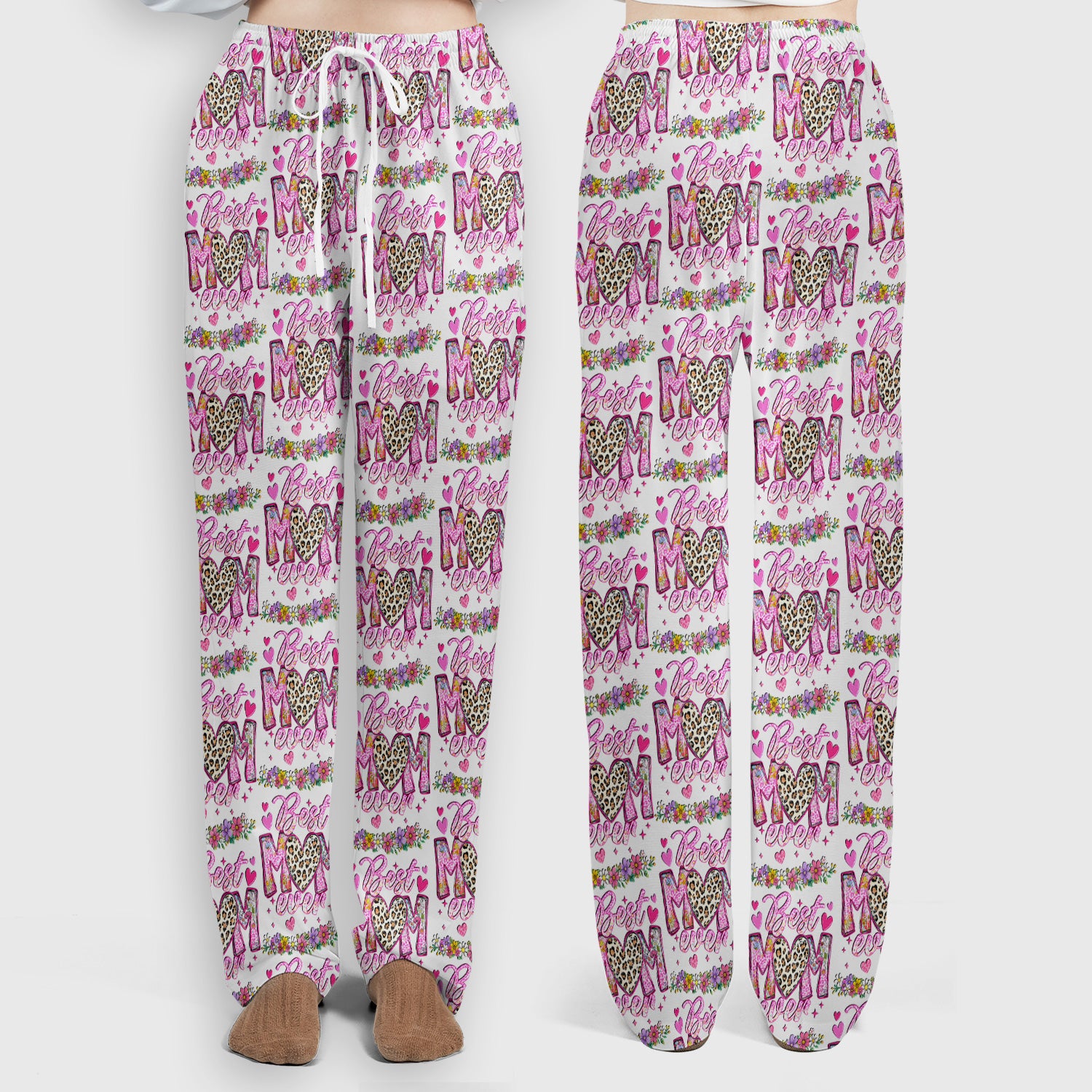 Best Mom Ever Leopard Heart Floral Pattern Scrub Set, Nurse Uniform Scrubs Set