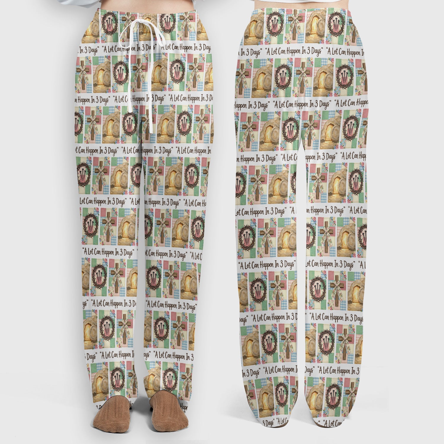 Christian Easter Cross Print Scrub Set, Scrub Pants and V Neck Top