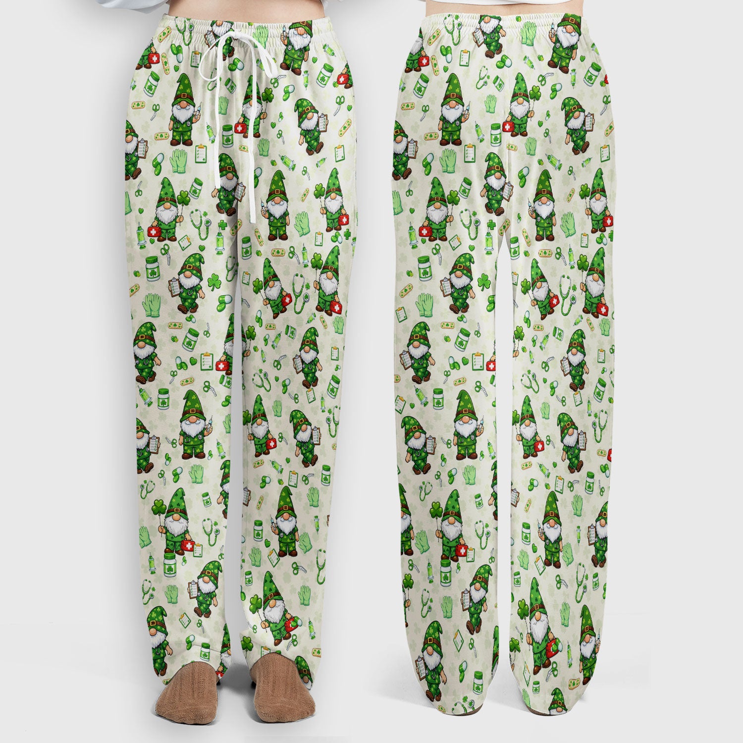 St. Patrick’s Day Nurse Gnome Scrub Set, Green Lucky Medical Pattern Nurse Shirt, Breathable Fabrics Nursing Uniform