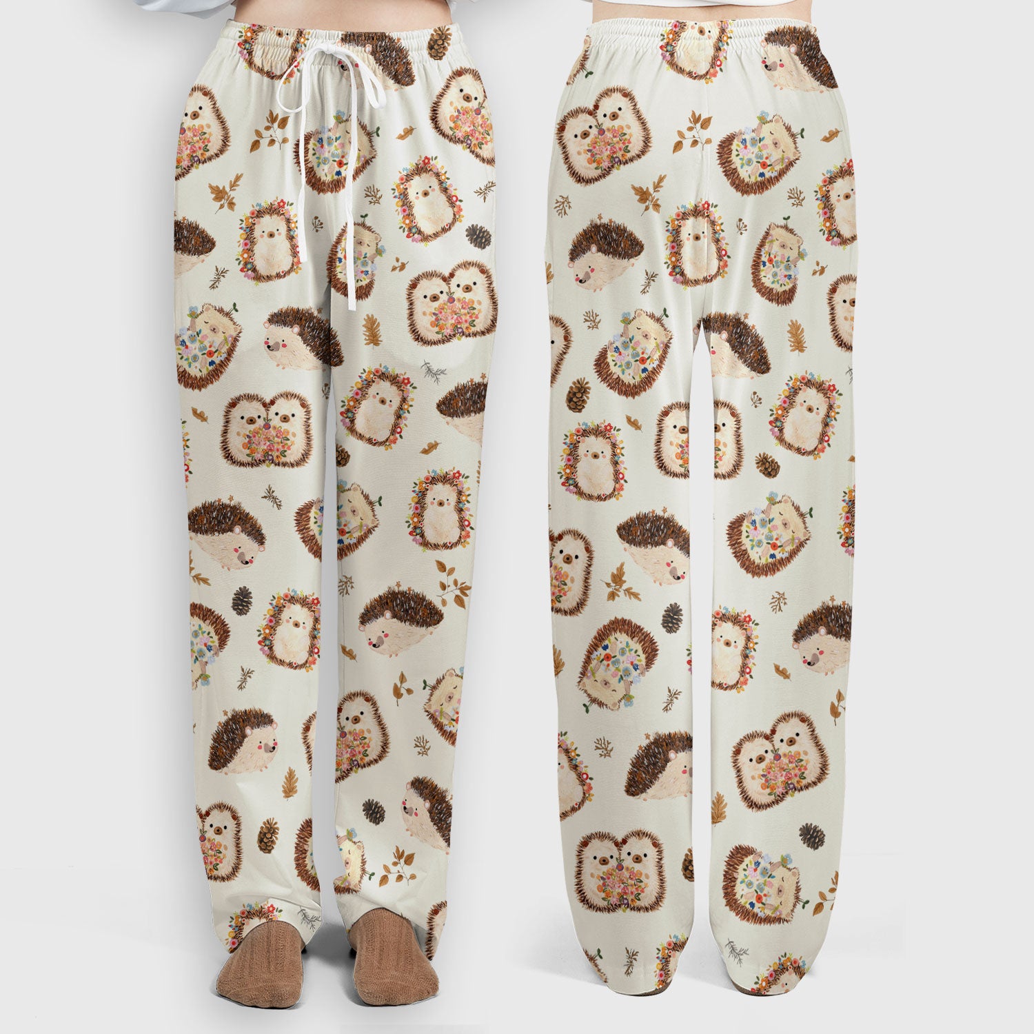 Cute Hedgehog Floral Scrub Set, Breathable Med Uniform