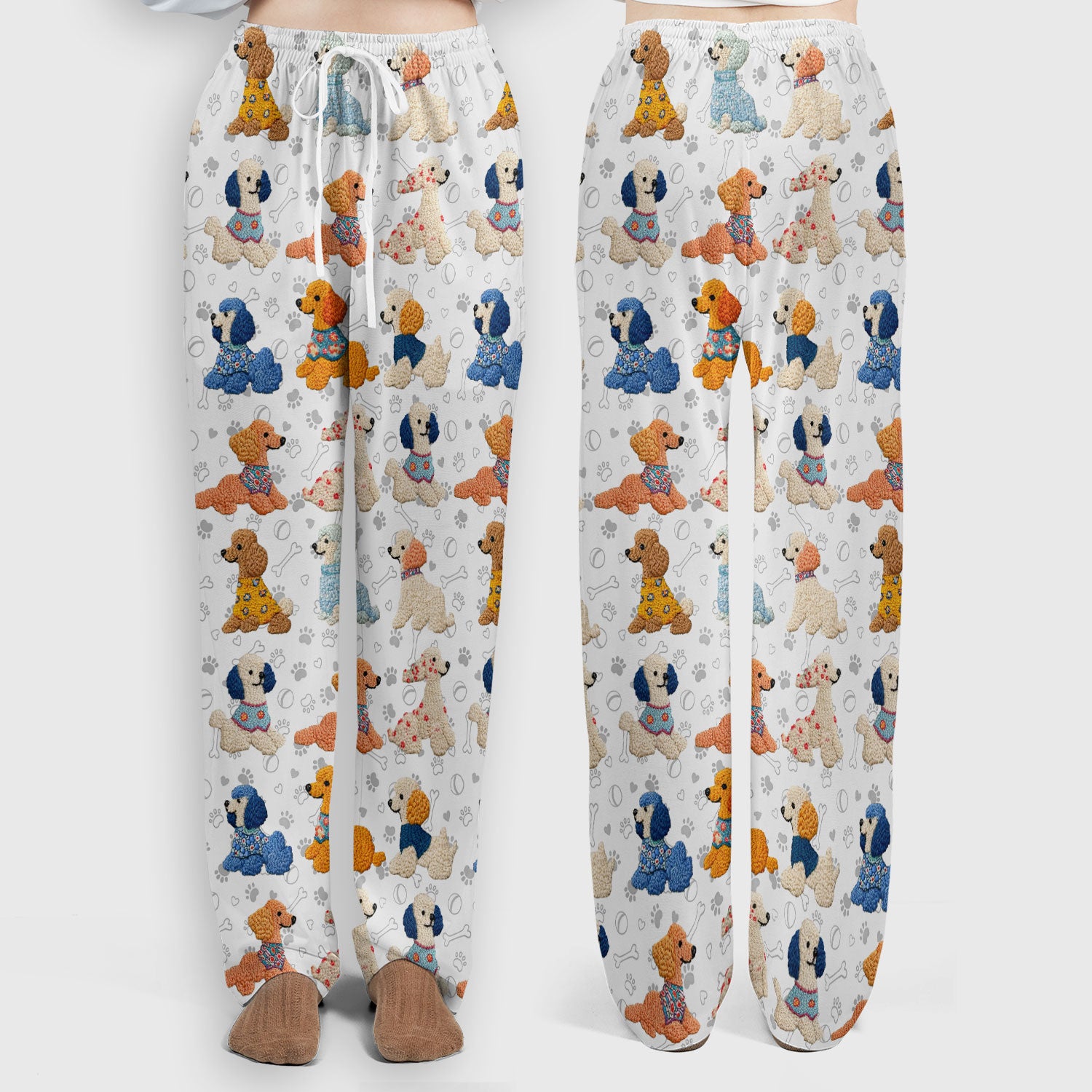 Cute Colorful Poodle Pattern Scrub Set, Scrub Pants and V Neck Top