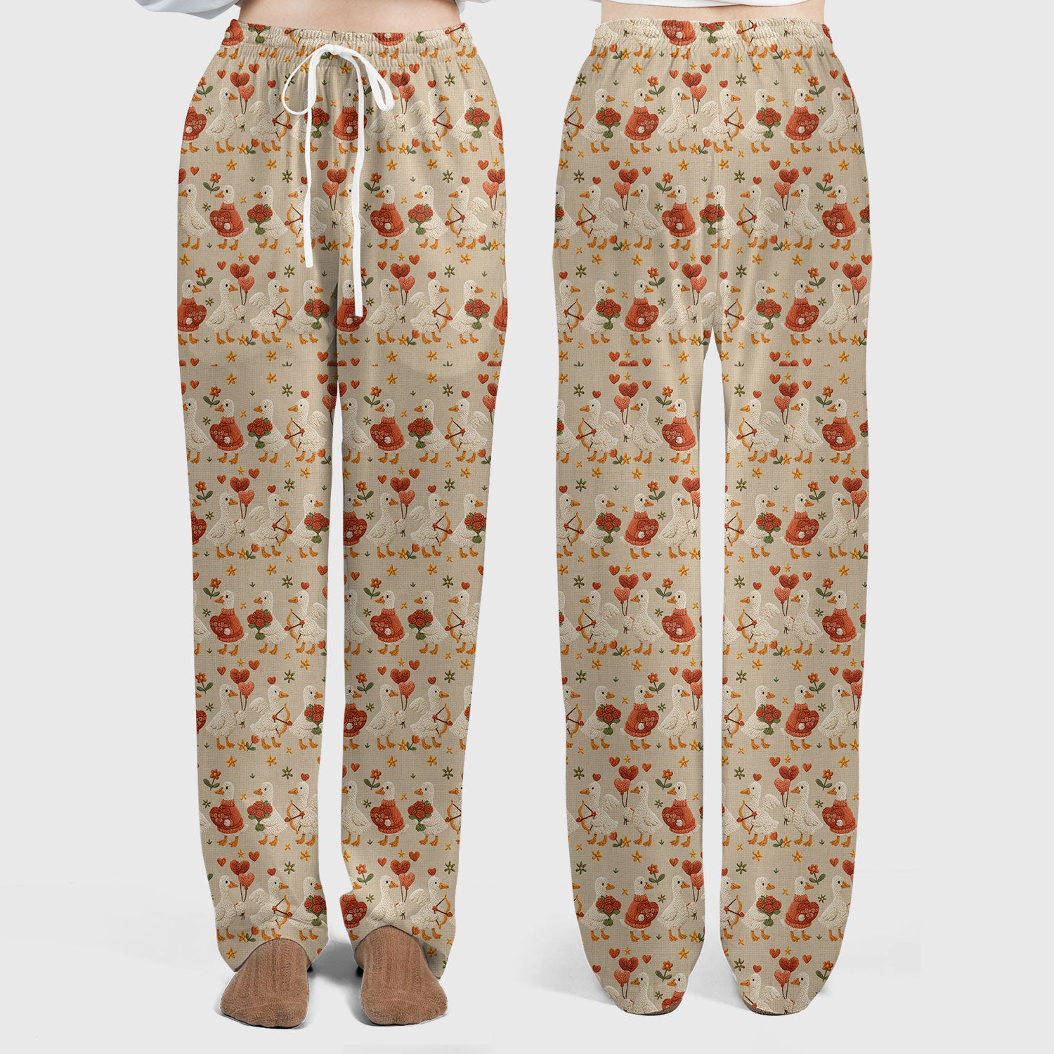 Cute Goose Nurse Scrub Set, Valentine Farm Medical Pattern Shirt, Breathable Fabrics Nursing Uniform