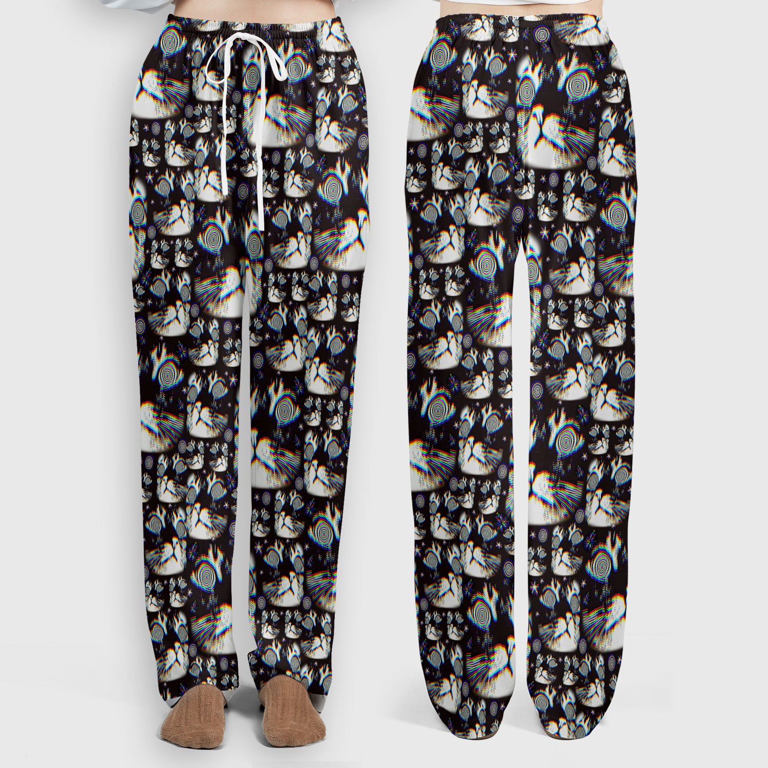Funny Cosmic Cat Eye Spiral Pattern Scrub Set, Scrub Pants and V Neck Top