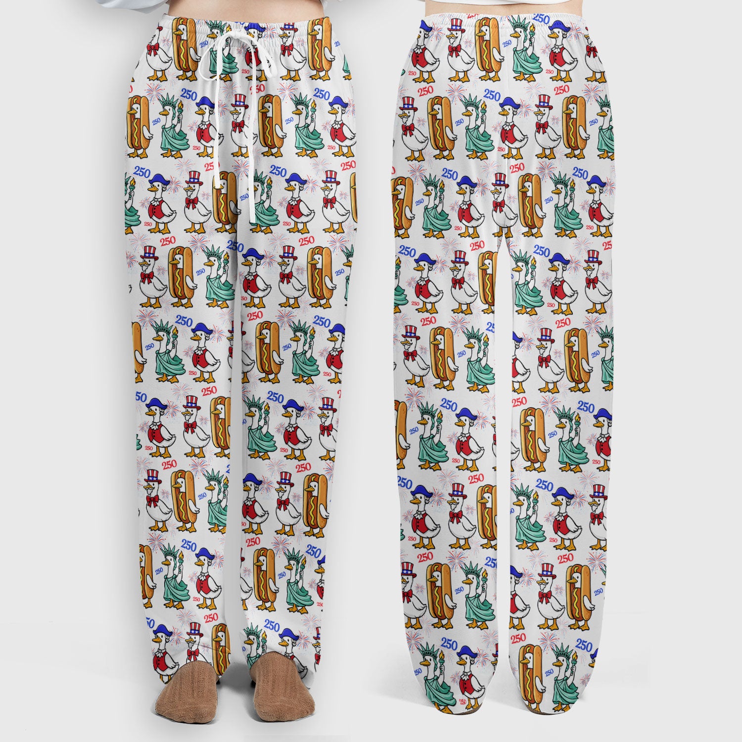 Patriotic Duck Independence Day Pattern Scrub Set, Scrub Pants and V Neck Top