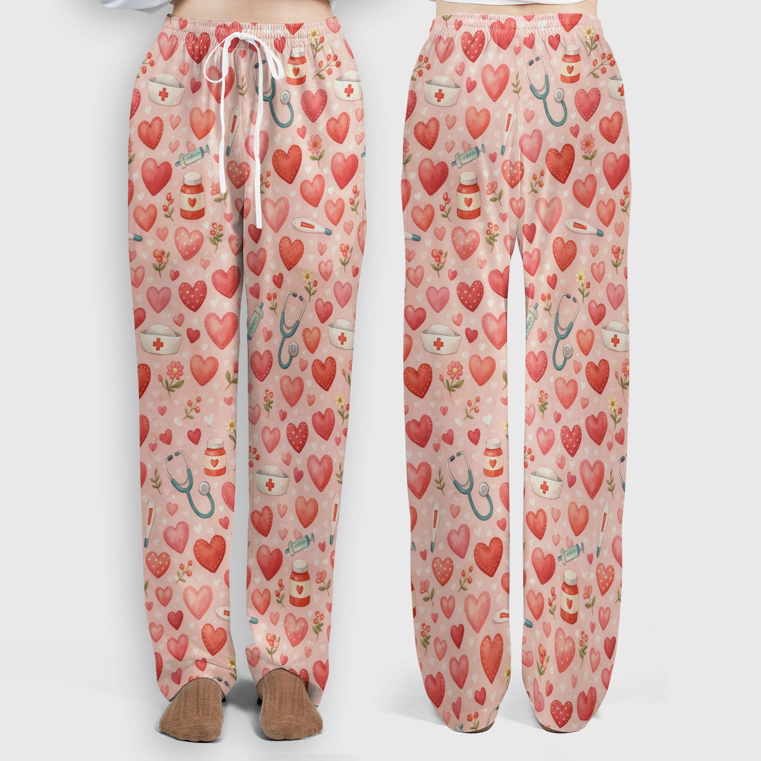 Cute Medical Heart Pattern Scrub Set, Valentine Nurse Scrub Shirt, Breathable Fabrics Nursing Uniform