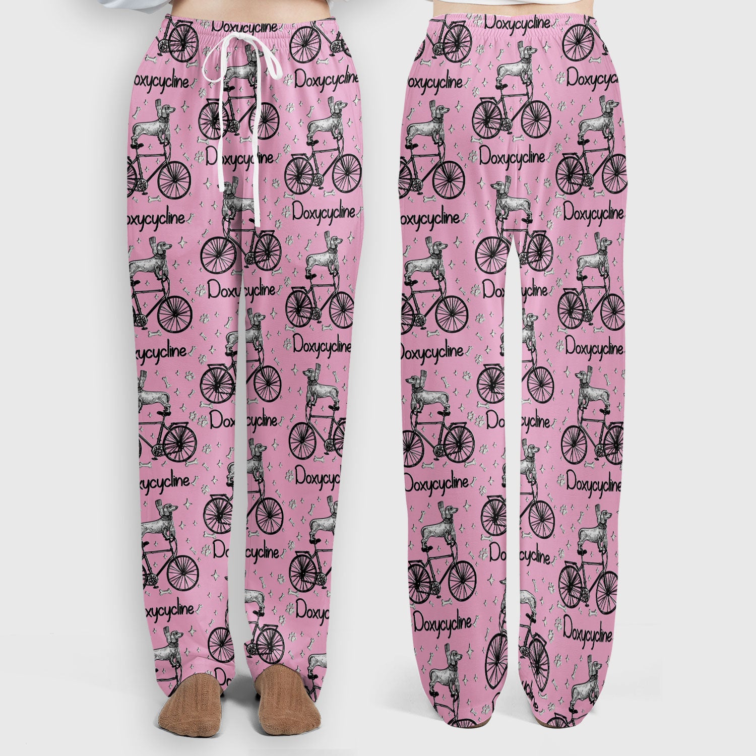 Funny Doxycycline Dog Bicycle Print Scrub Set, Scrub Pants and V Neck Top
