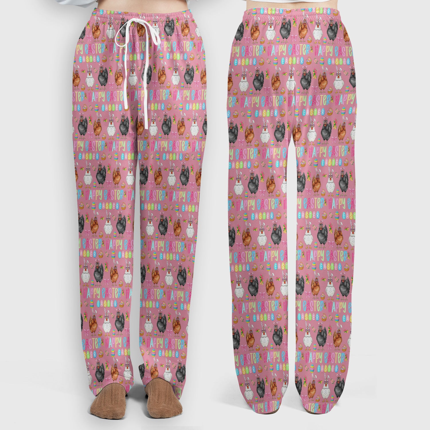 Happy Easter Bunny Eggs Pattern Scrub Sets, Scrub Pants and V Neck Top