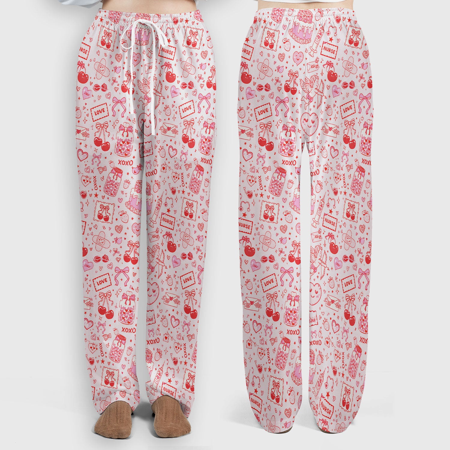 Valentine Pink XOXO Pattern Nurse Scrub Set, Comfortable Uniform Scrubs For Nursing