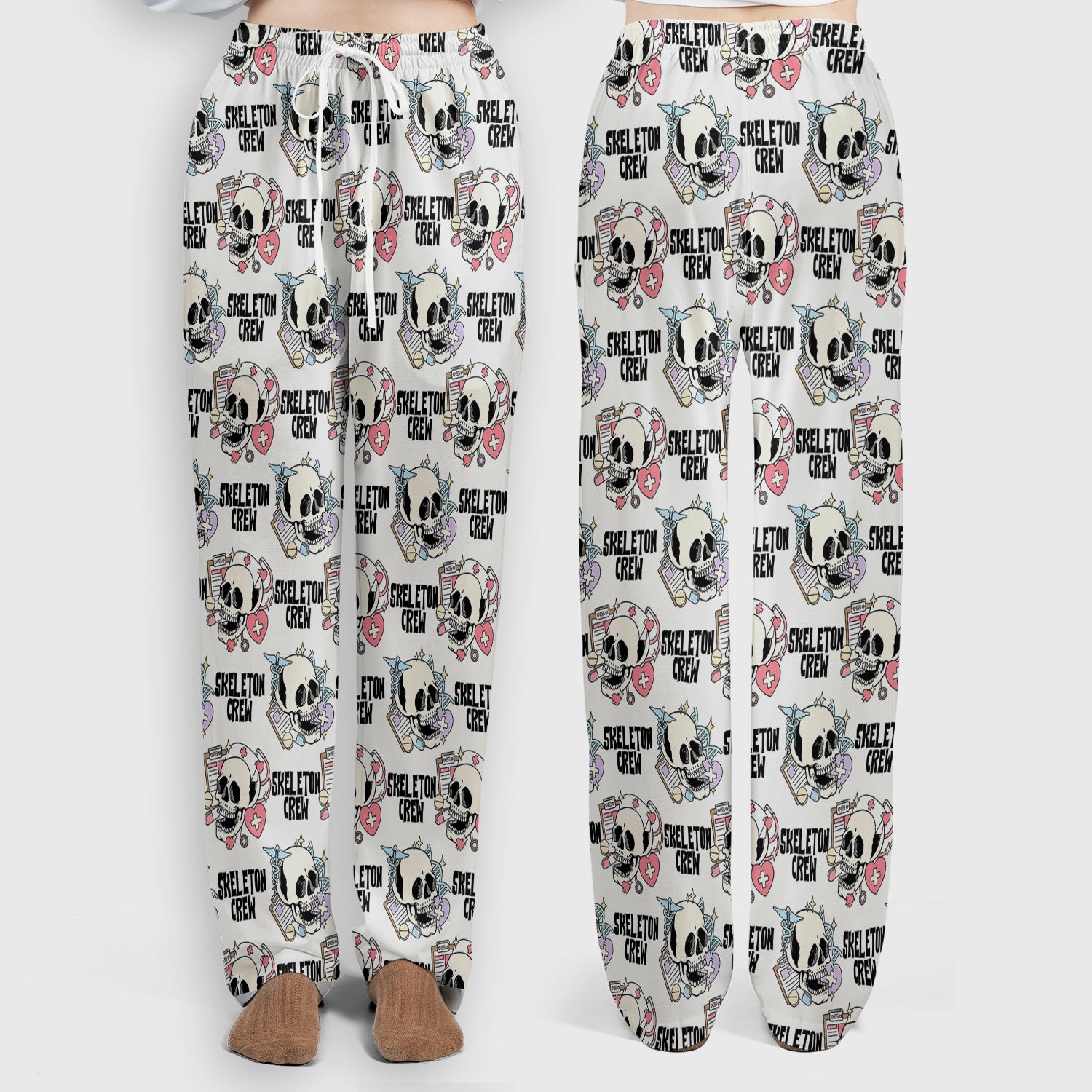 Funny Halloween Skeleton Crew Scrub Set, Scrub Pants and V Neck Top