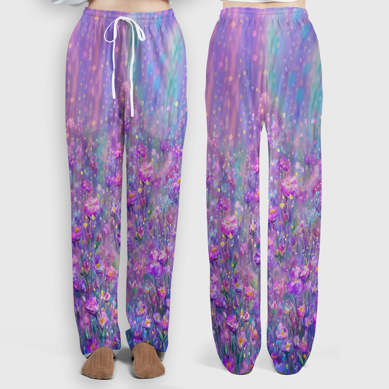 Watercolor Hummingbird with Purple Floral Garden Print Scrub Set, Scrub Pants and V Neck Top