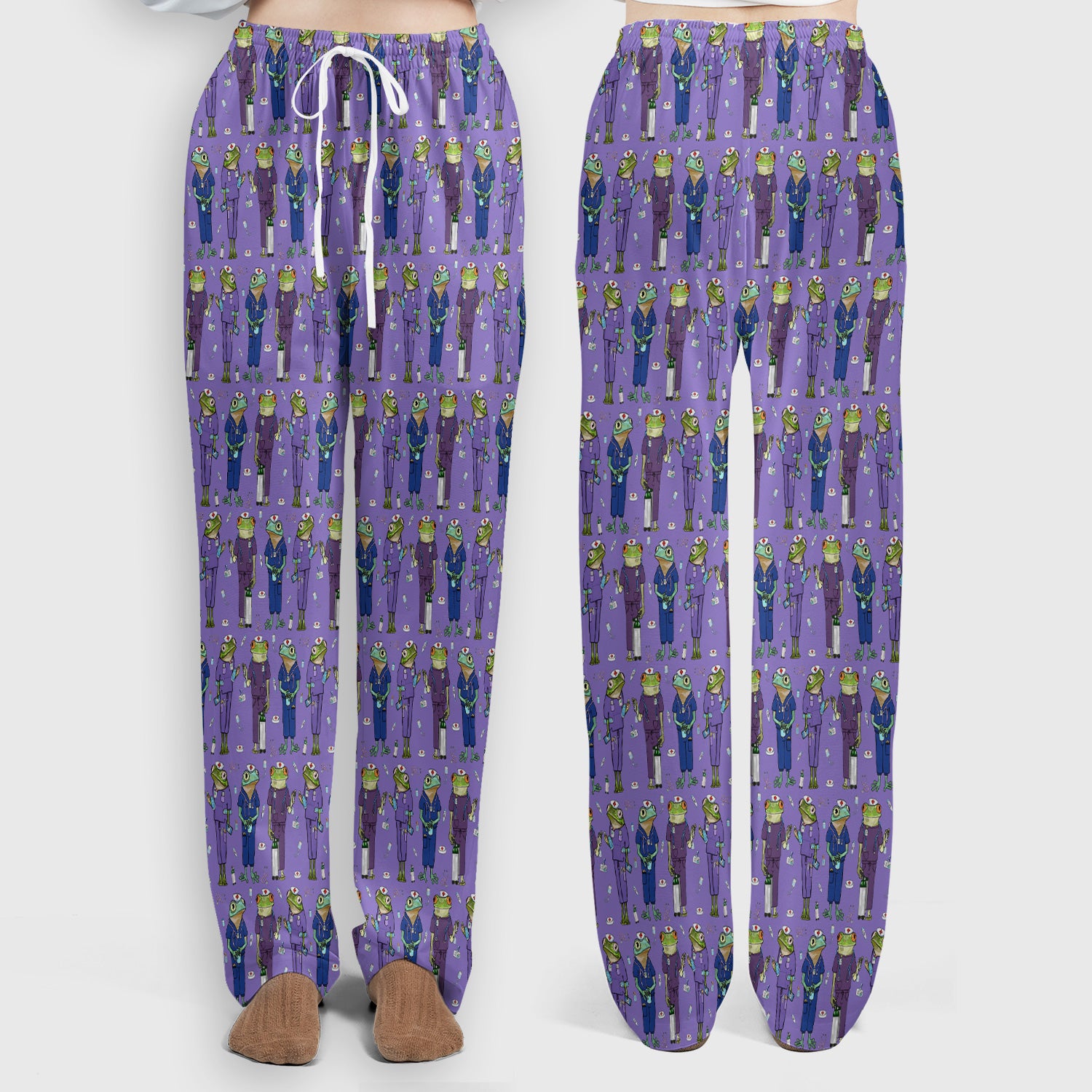 Frog Nurse Pattern V Neck Medical Scrub Set for Healthcare Workers