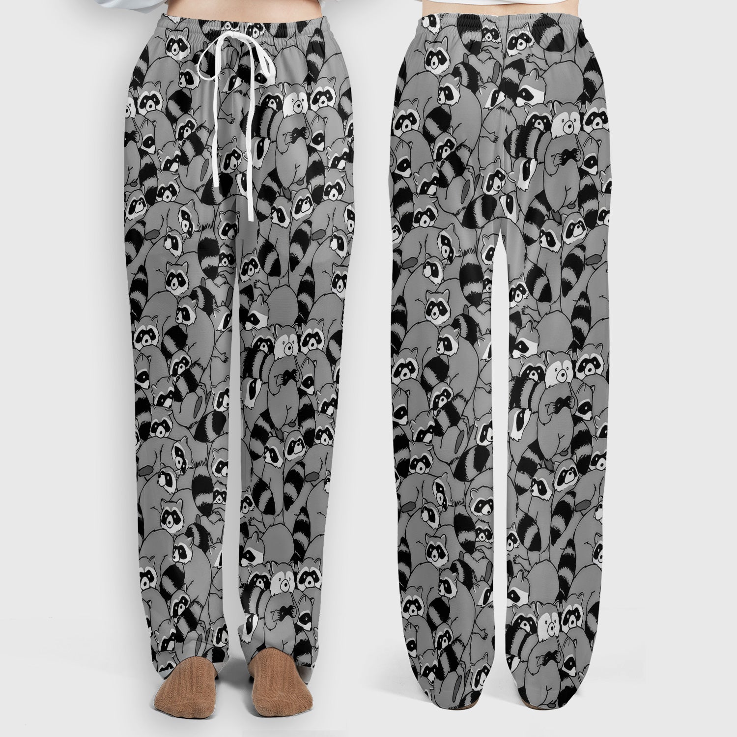 Cute Nurse Raccoon Crowd Pattern Scrub Set, Scrub Pants and V Neck Top