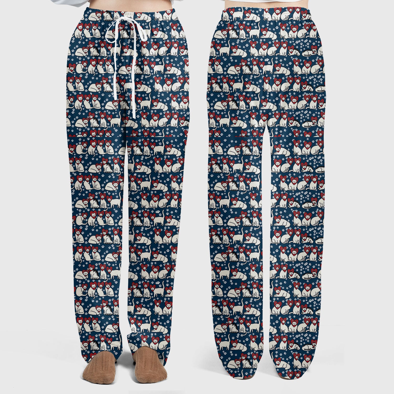 Cute Cat Heart Pattern Scrub Set, Funny Cat Scrub Shirt For Nurses, Breathable Fabrics Nursing Uniform