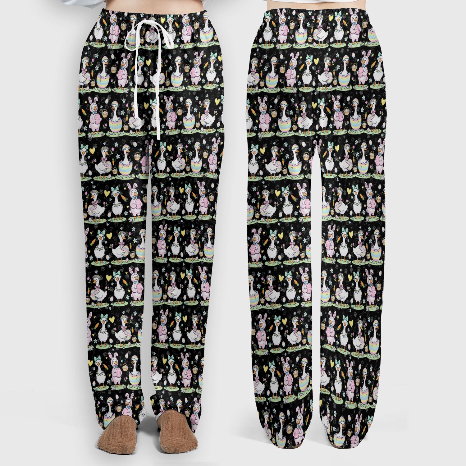 Spring Easter Goose and Bunny Print Scrub Set, Breathable Med Uniform