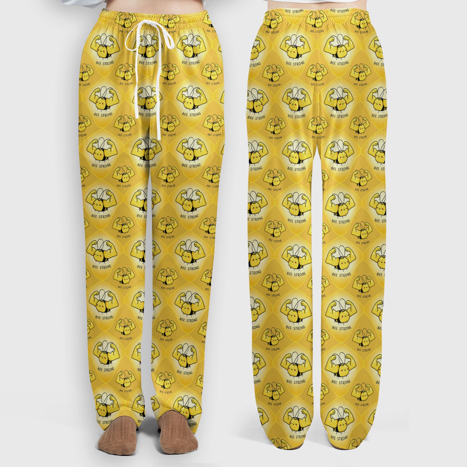 Bee Strong Honey Bee Pattern Scrub Set, Scrub Pants and V Neck Top