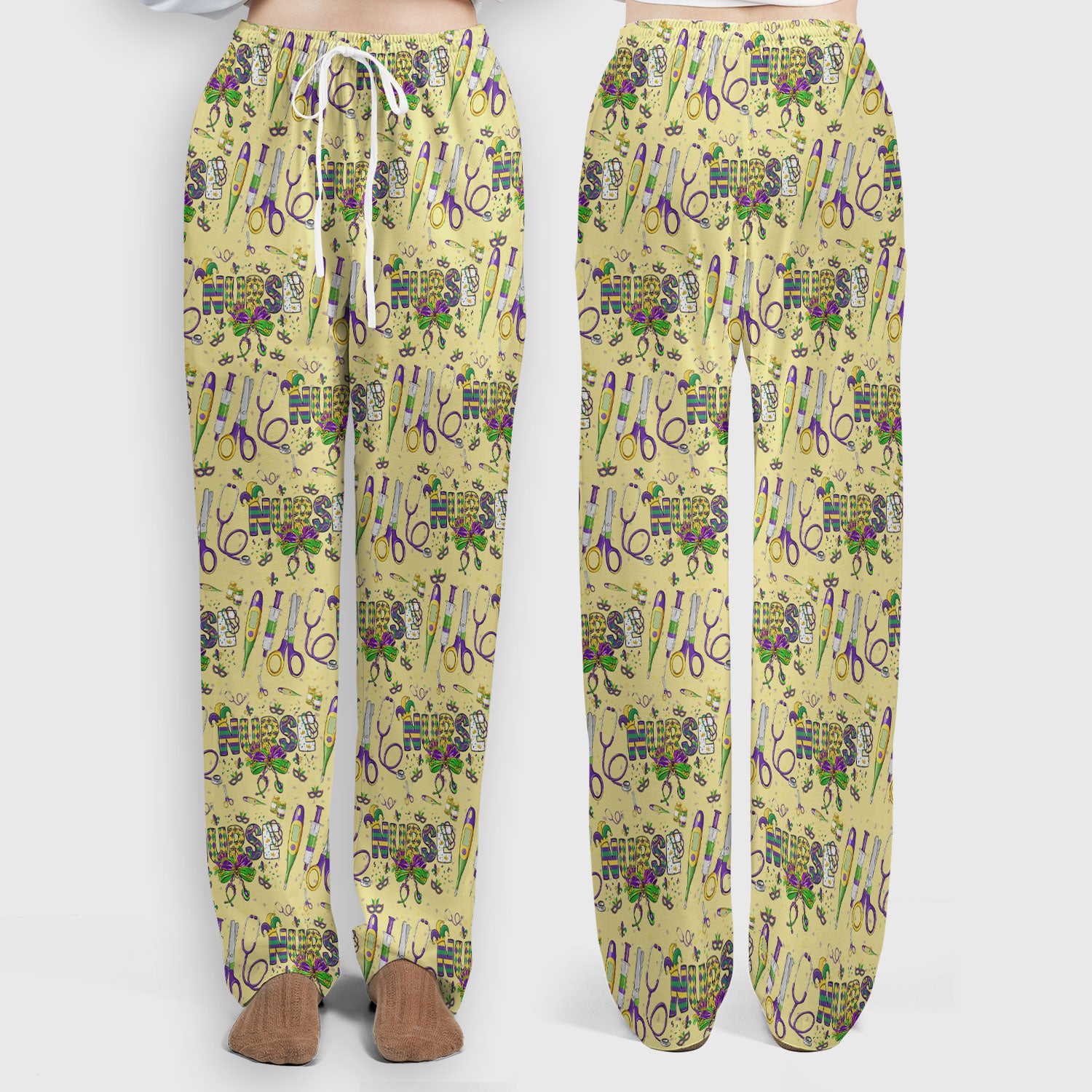 Mardi Gras Nurse Scrub Set, Holiday Medical Pattern Nurse Shirt, Breathable Fabrics Nursing Uniform
