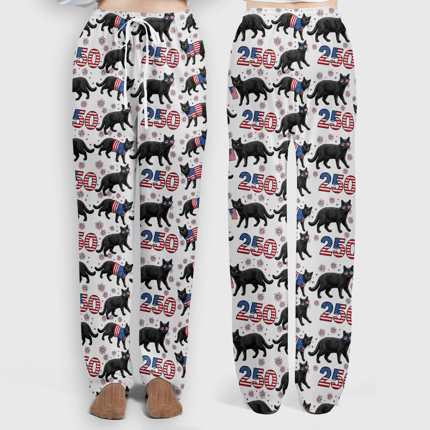 Black Cat 250 USA Flag Fireworks Pattern Scrub Sets, Scrub Pants and V Neck Top