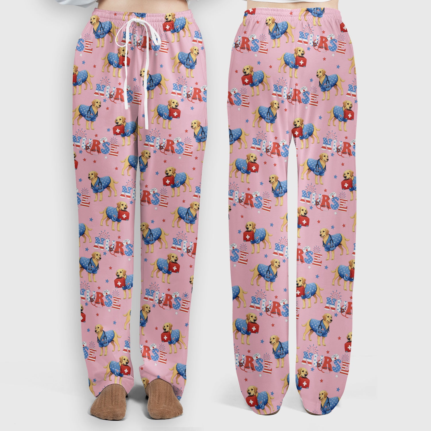 Patriotic Nurse Dog Medical Pattern Pattern Scrub Set, Women's Scrub Sets