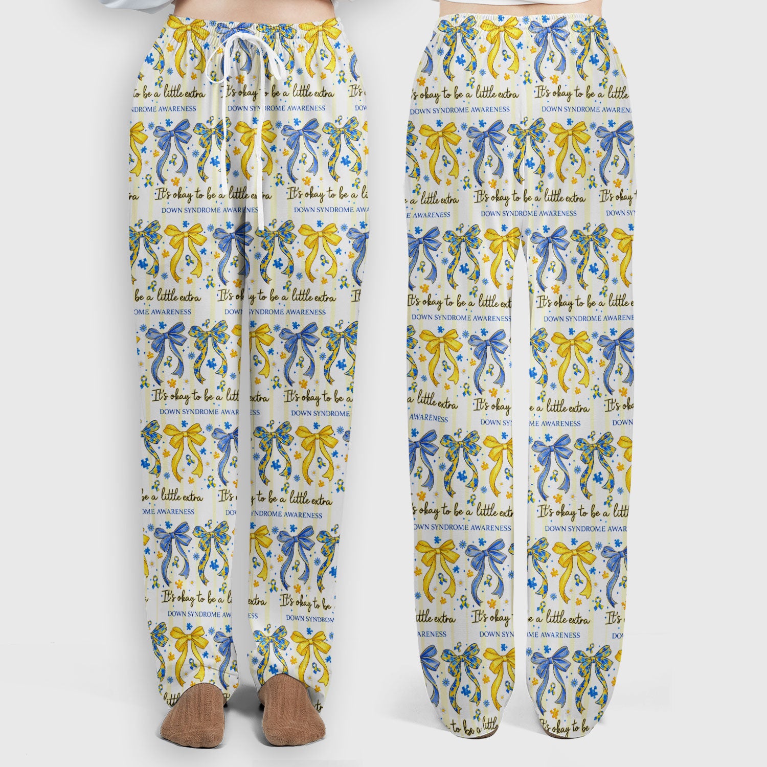 Down Syndrome Awareness Ribbon Pattern Scrub Set, Scrub Pants and V Neck Top