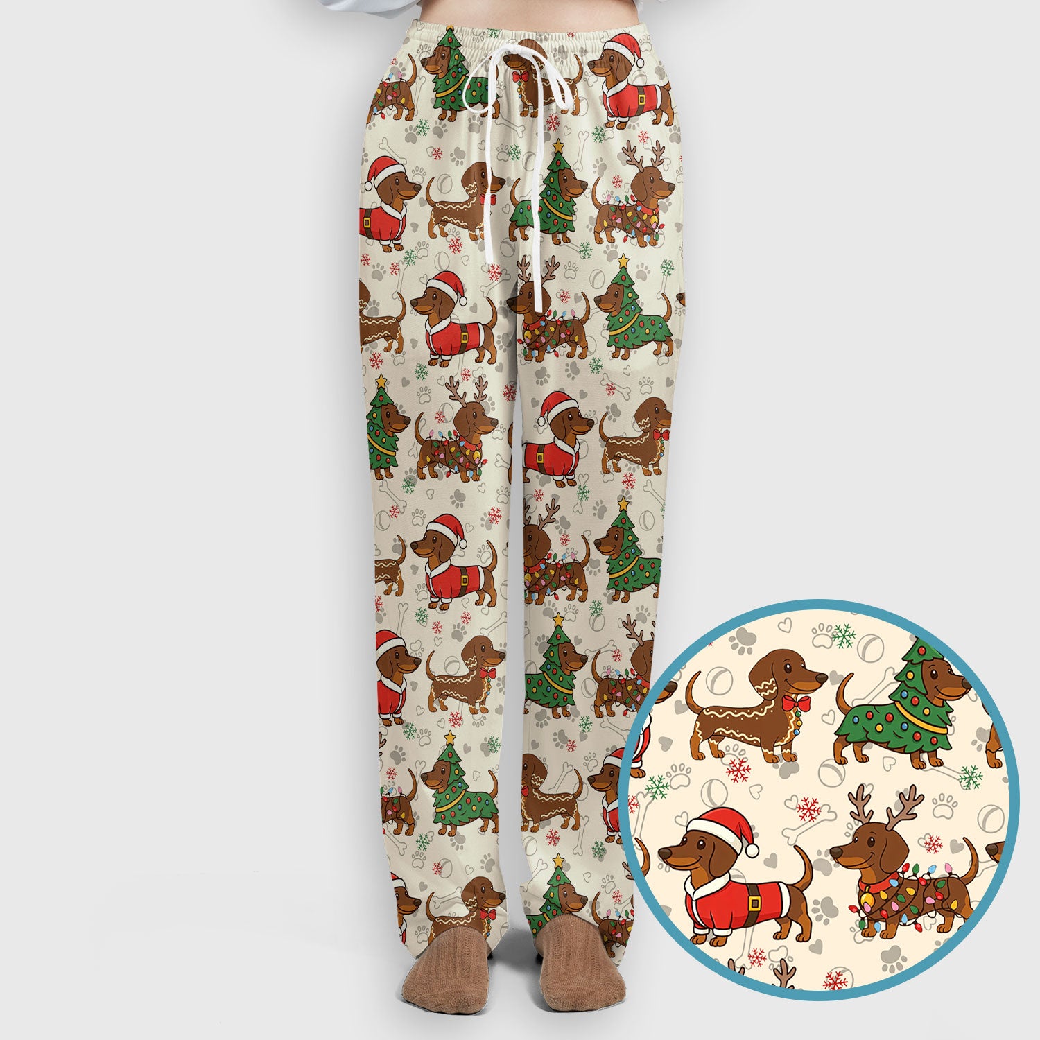 Christmas Weenie Dog Scrub Sets - Xmas Dachshund Scrub Pants - Cute Sausage Puppy V Neck Top - Breathable Med Uniform