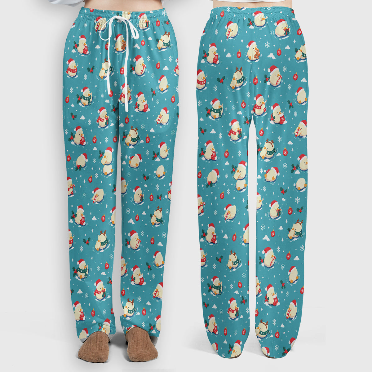 Christmas Ducks In Santa Hats Scrub Set, Scrub Pants and V Neck Top