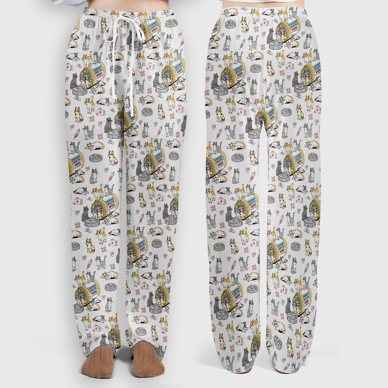 Cute Cat Serotonin Booster Pattern Women's Scrub Set, Breathable Med Uniform