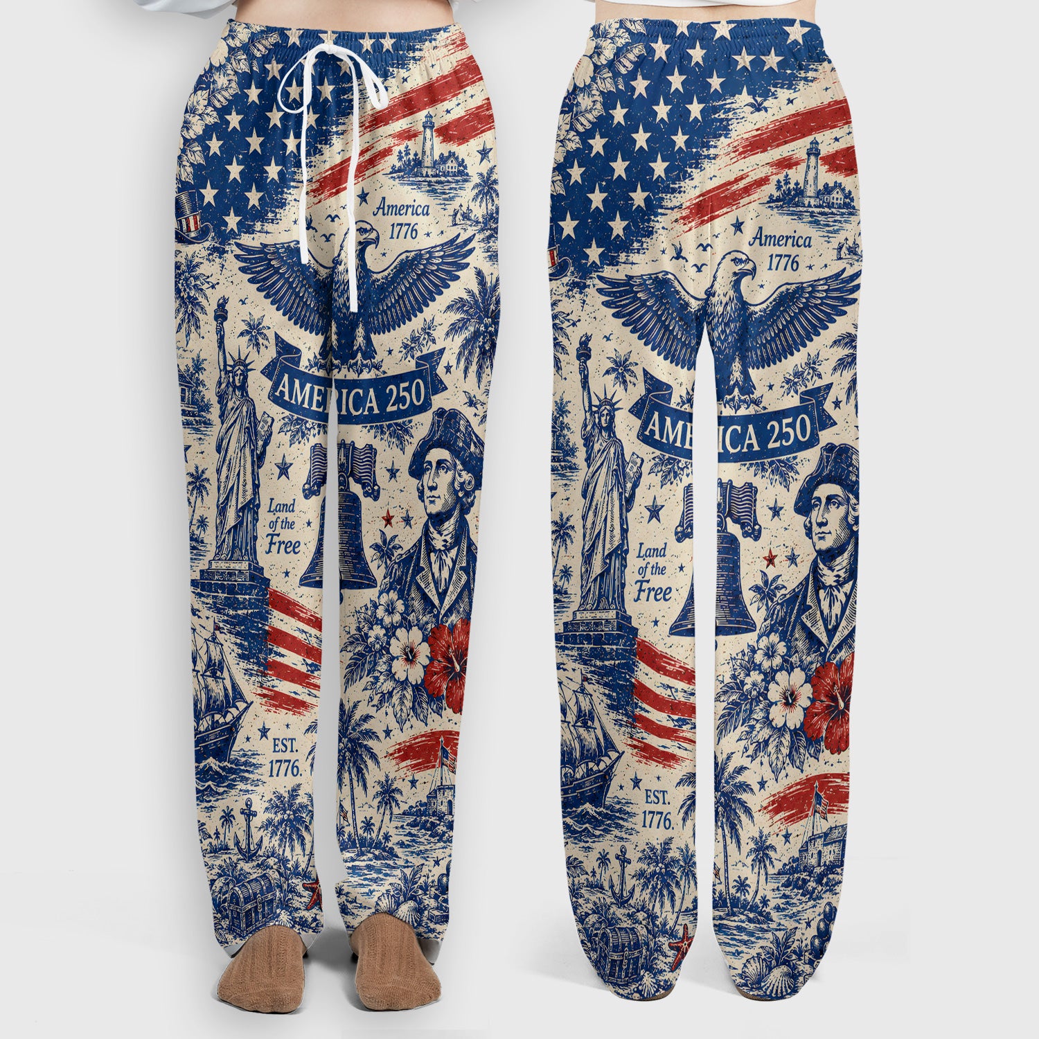 America 250 Eagle Liberty Pattern Scrub Set, Scrub Pants and V Neck Top