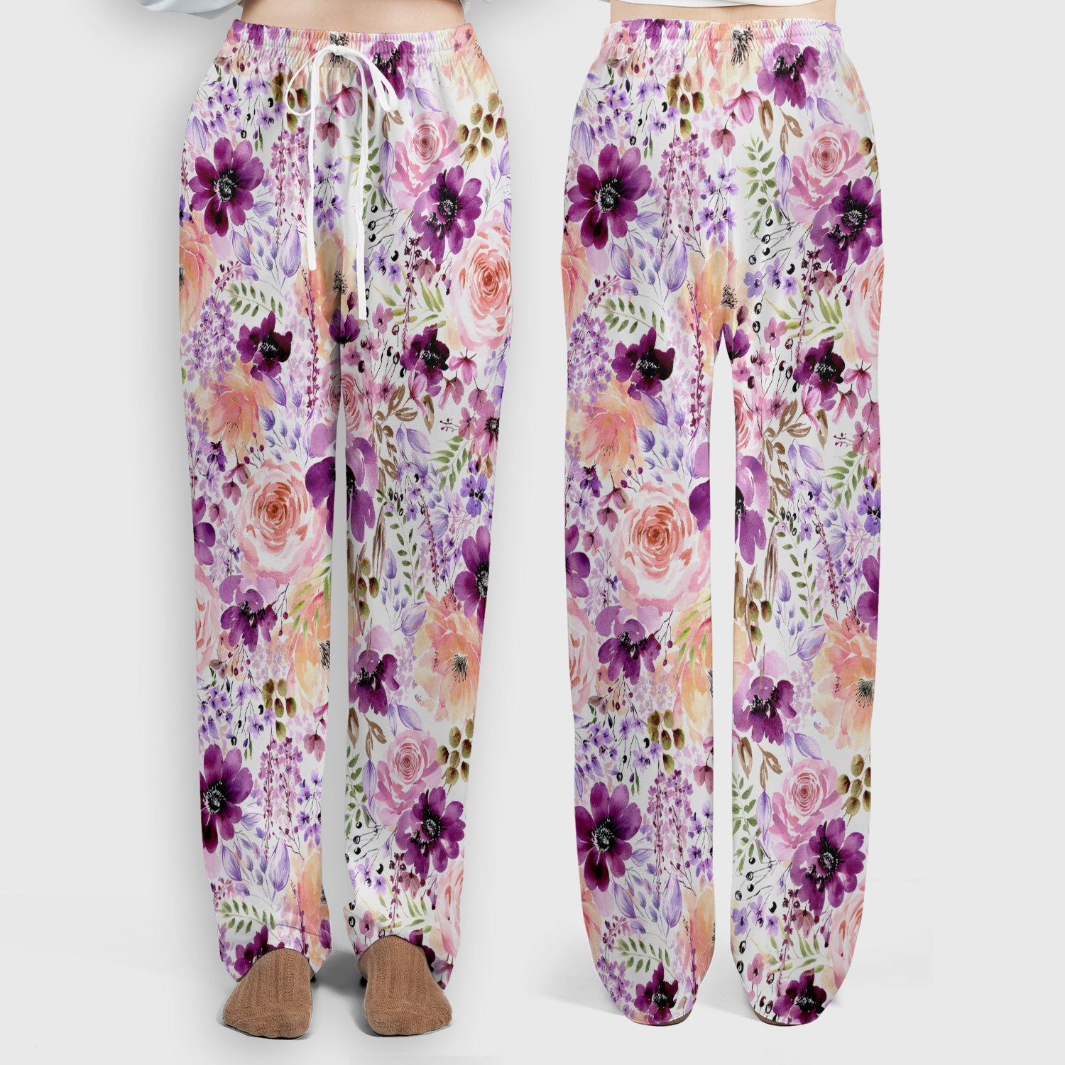 Elegant Watercolor Floral Bloom Scrub Set, Scrub Pants and V Neck Top