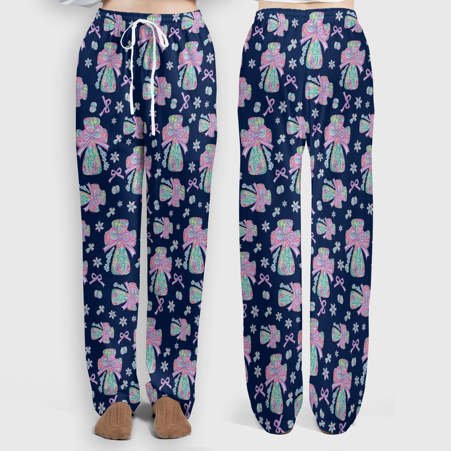 Colorful Bow Pattern Women's Scrub Sets, Breathable Med Uniform